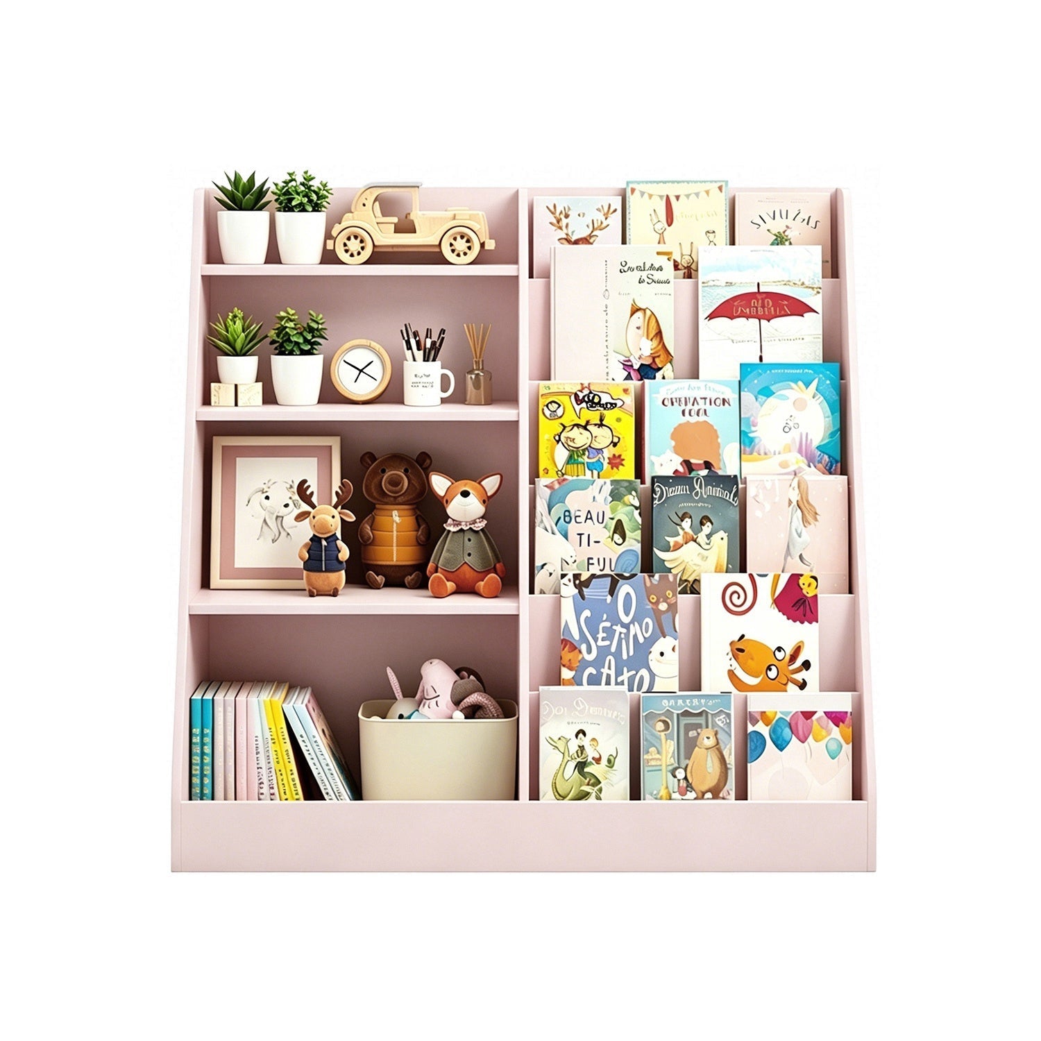 Kids Bookshelf with Toy Storage Organizer, 34.65" Multi-Tier