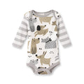 Puppy Dog Print Baby Bodysuit – Cotton Stripe Sleeve