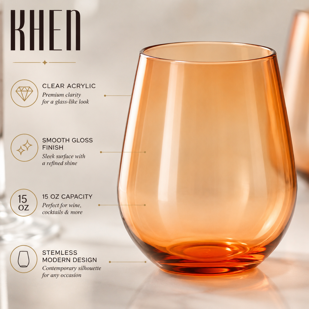 Eze Acrylic Stemless Wine Glassware, Set of 6