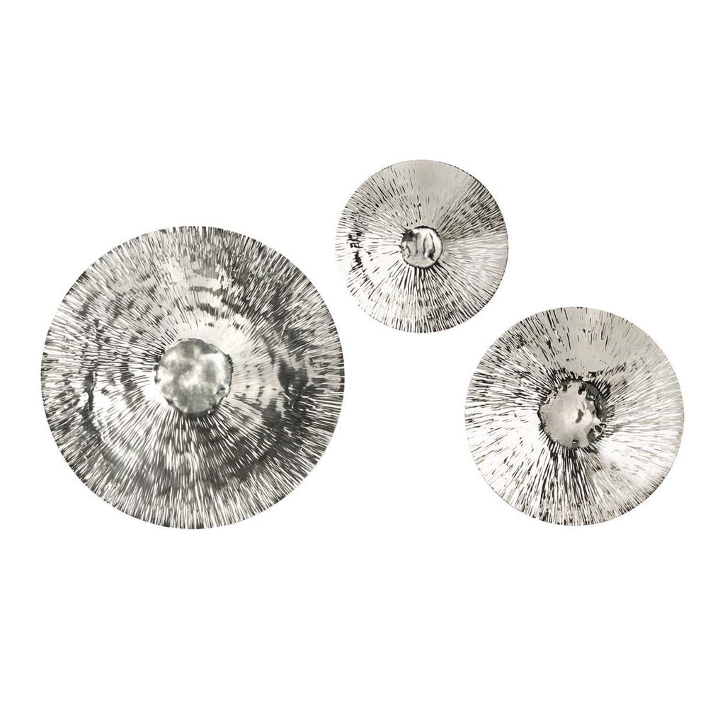 Textured Silver Disc Wall Décor — Set of 3