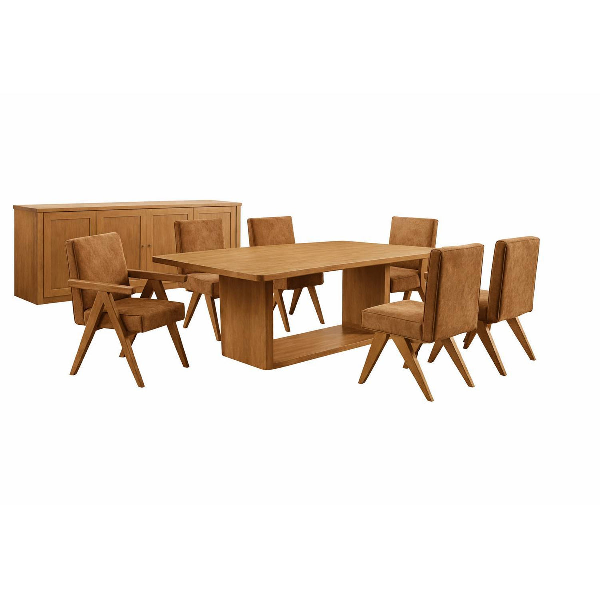 Oak Pedestal Dining Set — 7 Piece