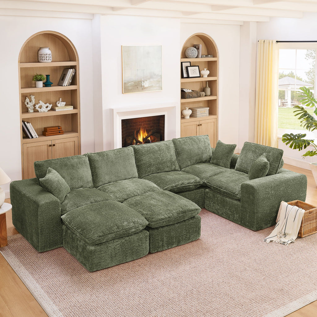 Cloud-Comfort Modular Sectional Sofa with Moveable Ottoman