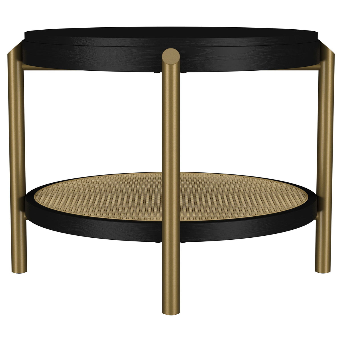 Arini Round End Side Table With Storage Shelf Black