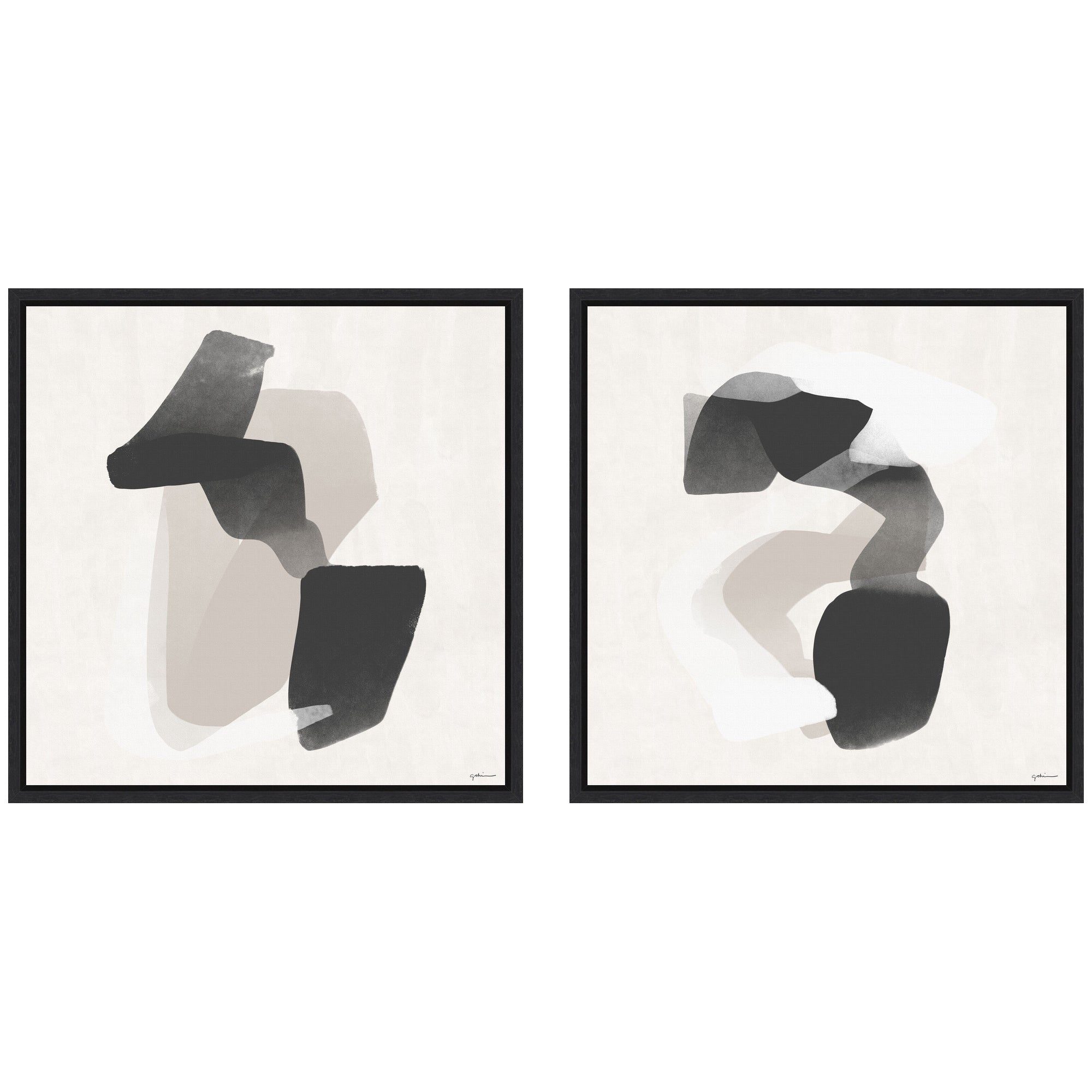 Abstract Neutral 01 & 02 2 Piece Framed Canvas Wall Art Set by Gabrielly Guedes