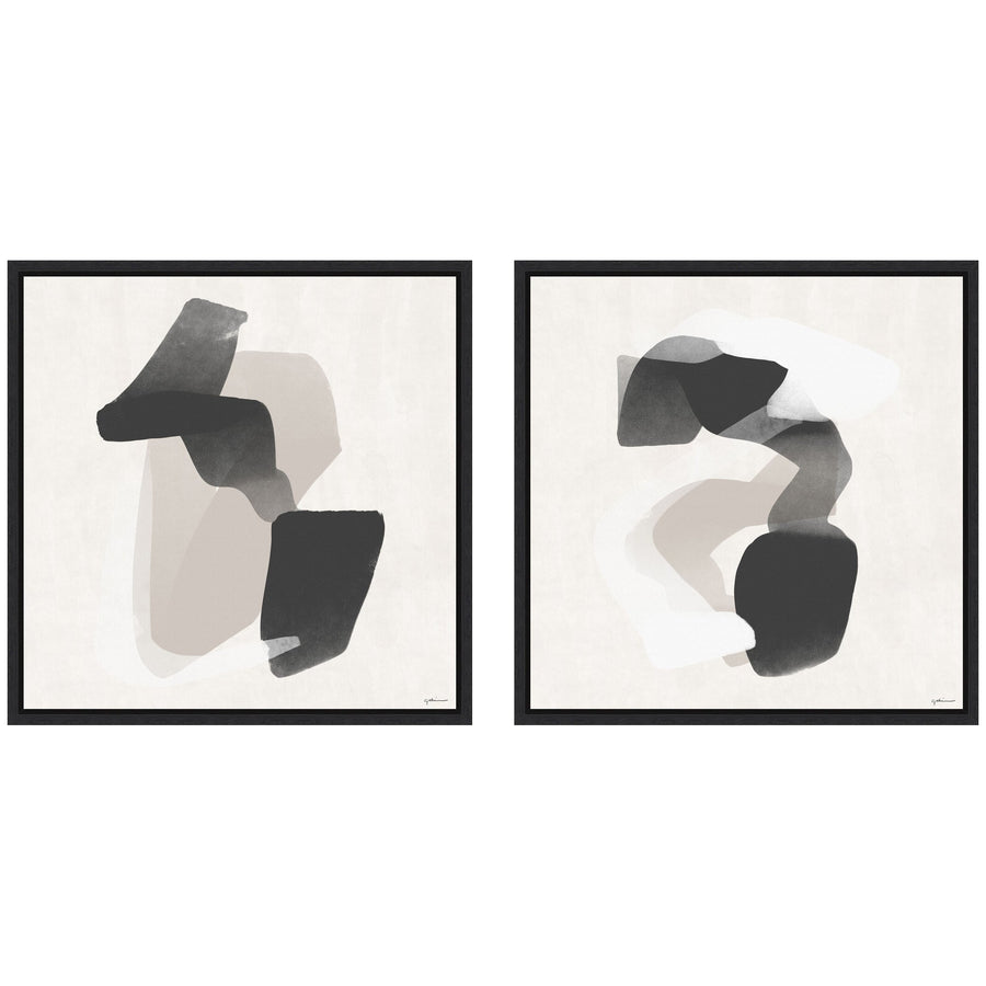 Abstract Neutral 01 & 02 2 Piece Framed Canvas Wall Art Set by Gabrielly Guedes