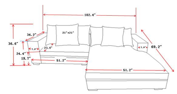 Oversized L-Shaped Sectional Sofa with Chaise