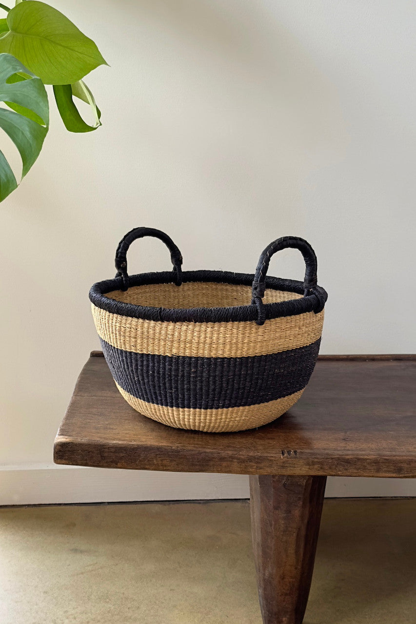 Plump and Pleasing Everything Basket - Natural w/ Black Stripes