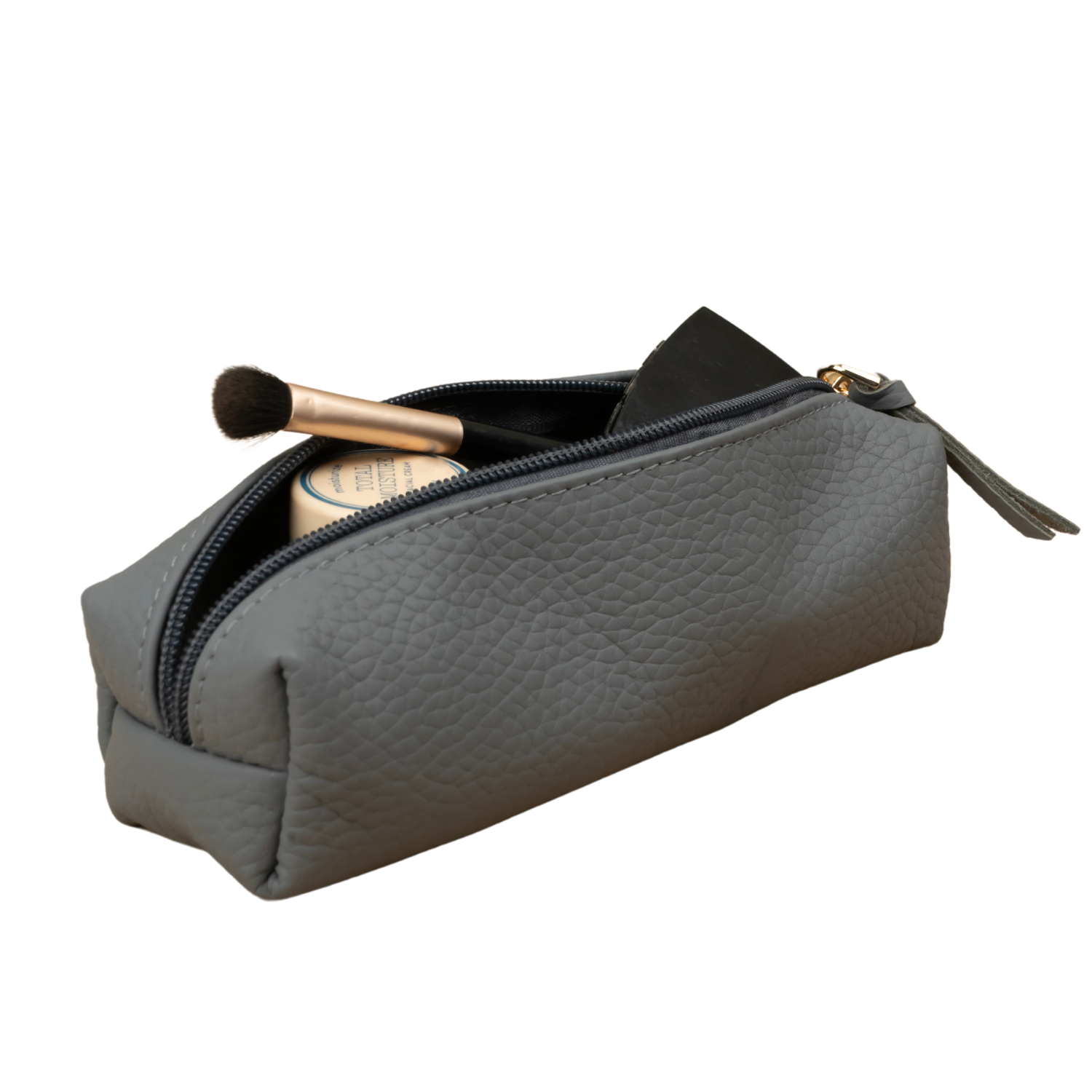 Aurora Leather Makeup Bag — Grey