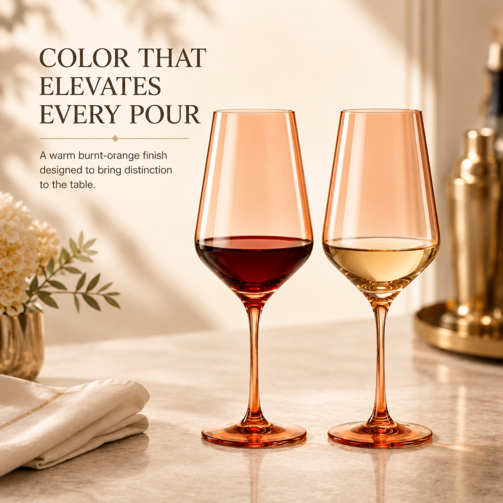 Tonal Stemmed Wine Glassware, Burnt Orange, Set of 2