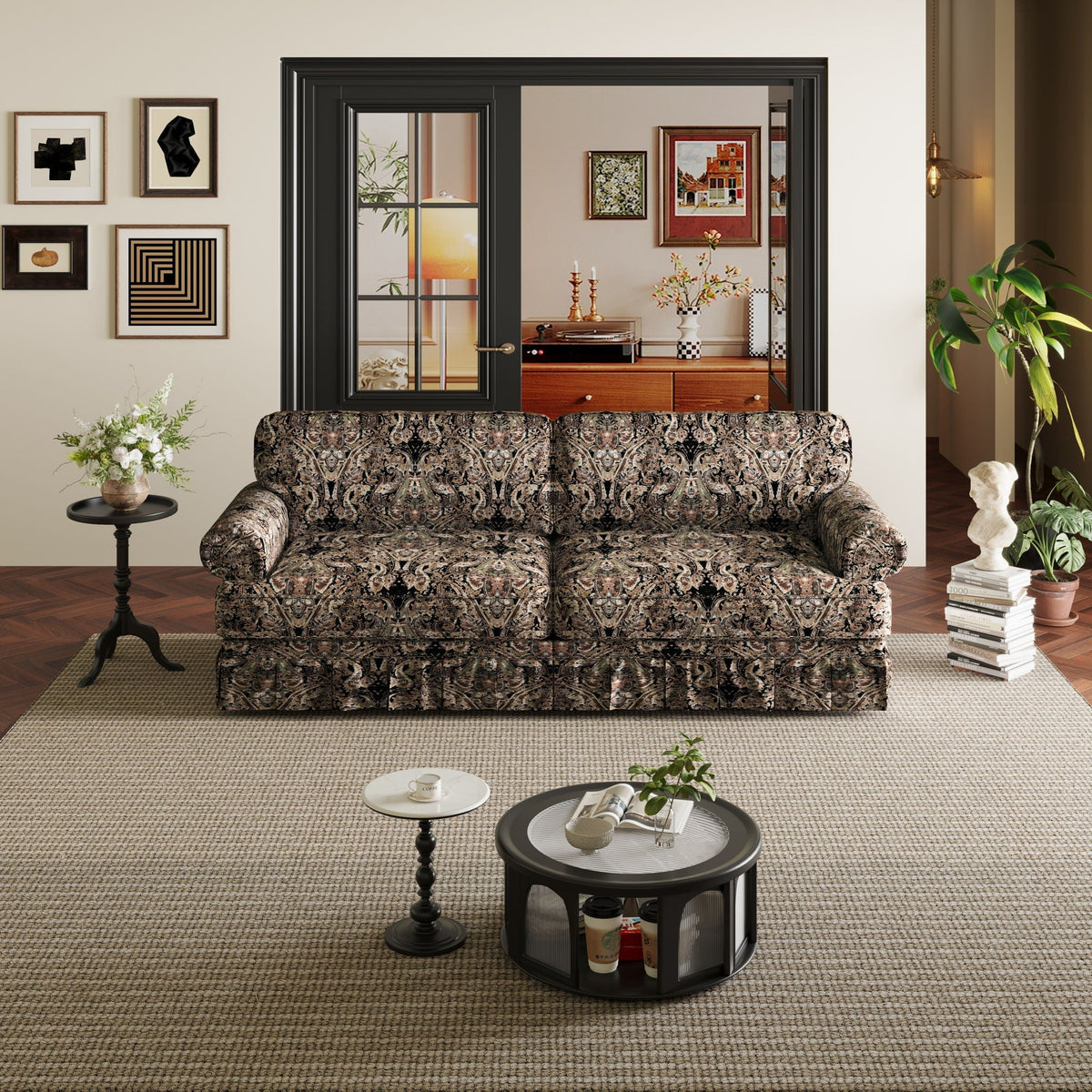 Rolled-Arm Cloud Sofa with Pleated Skirt