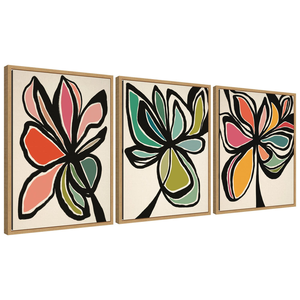 Sylvie Midnight Floral 1, 2 and 3 Framed Canvas Art Set by Alicia Bock