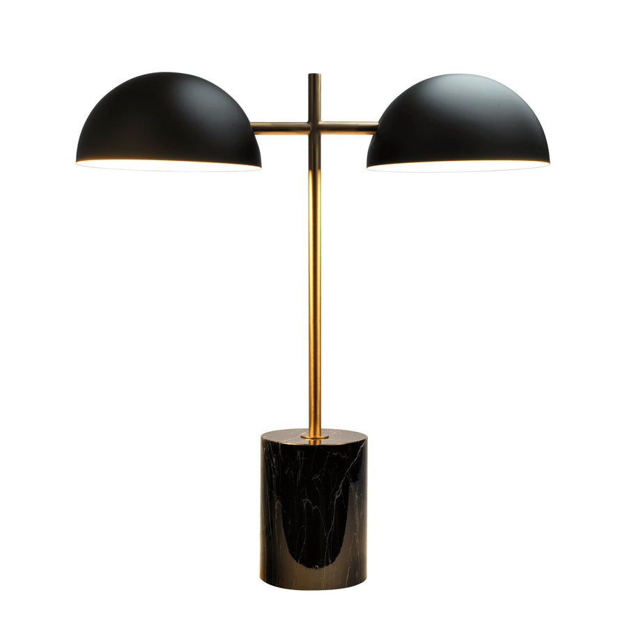 Nova Double-Light Table Lamp — Black, Gold & Faux Marble