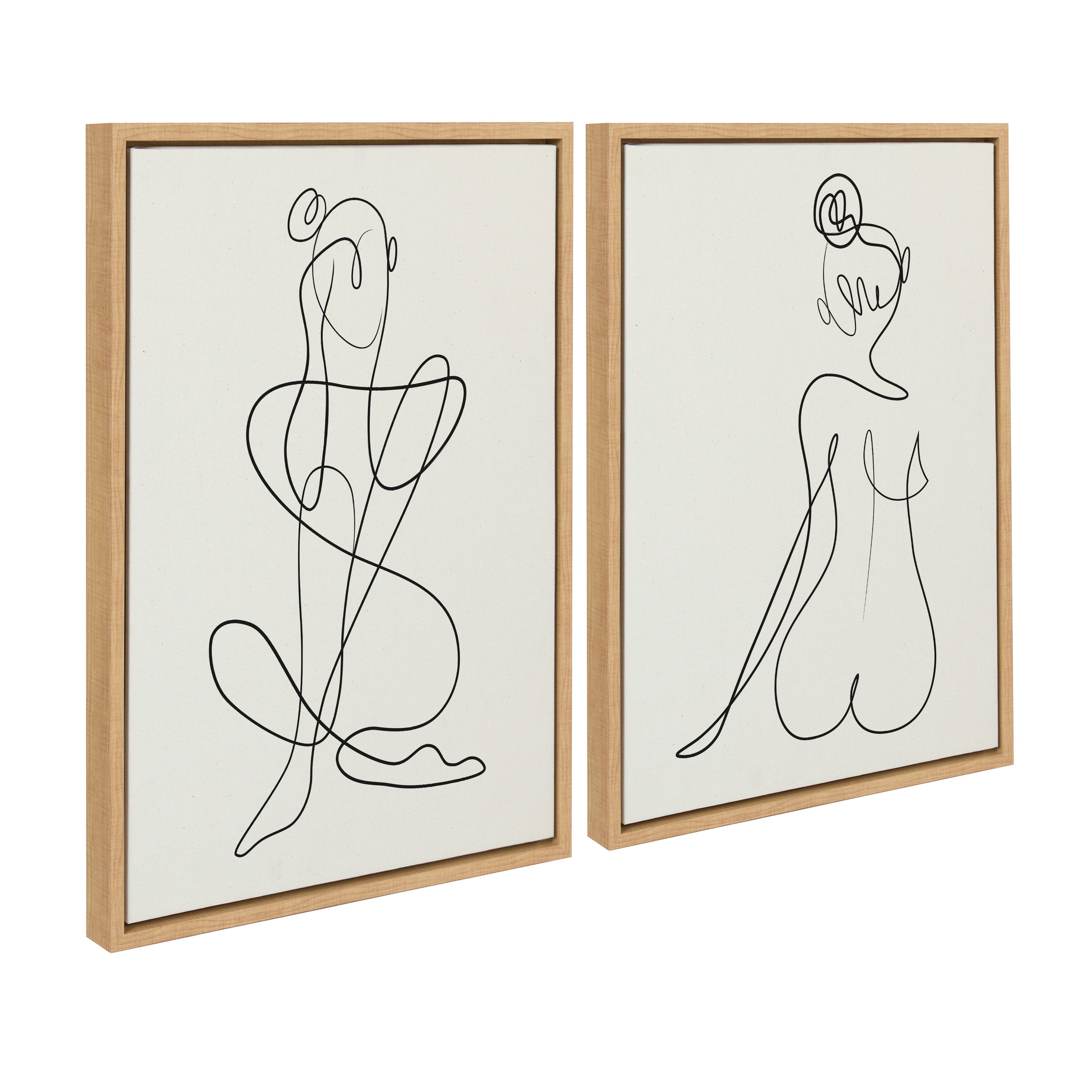 Sylvie Thinking of You Line Art and Sitting Beauty Framed Canvas Set by Rachel Lee of My Dream Wall