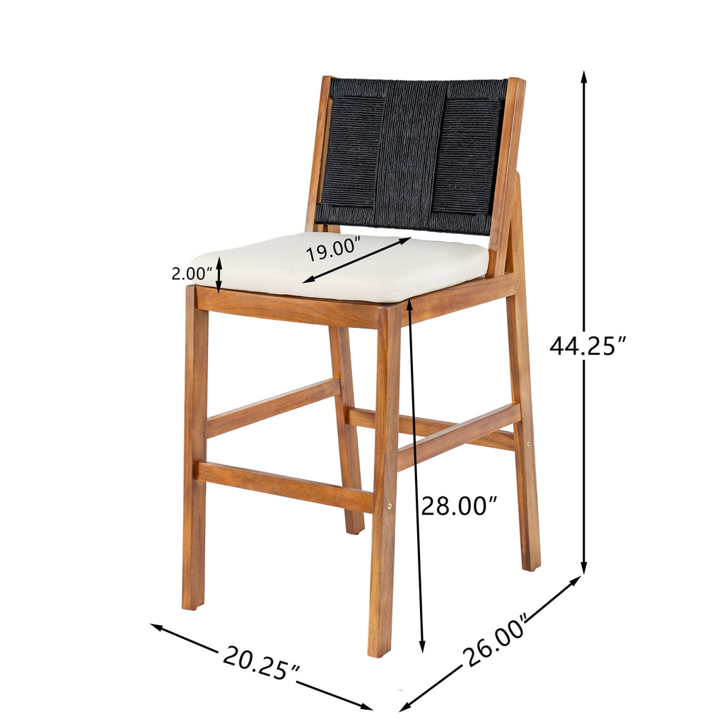 4 Pieces Arly Black Outdoor Bar Stool Solid Acacia Wood and Woven Wicker