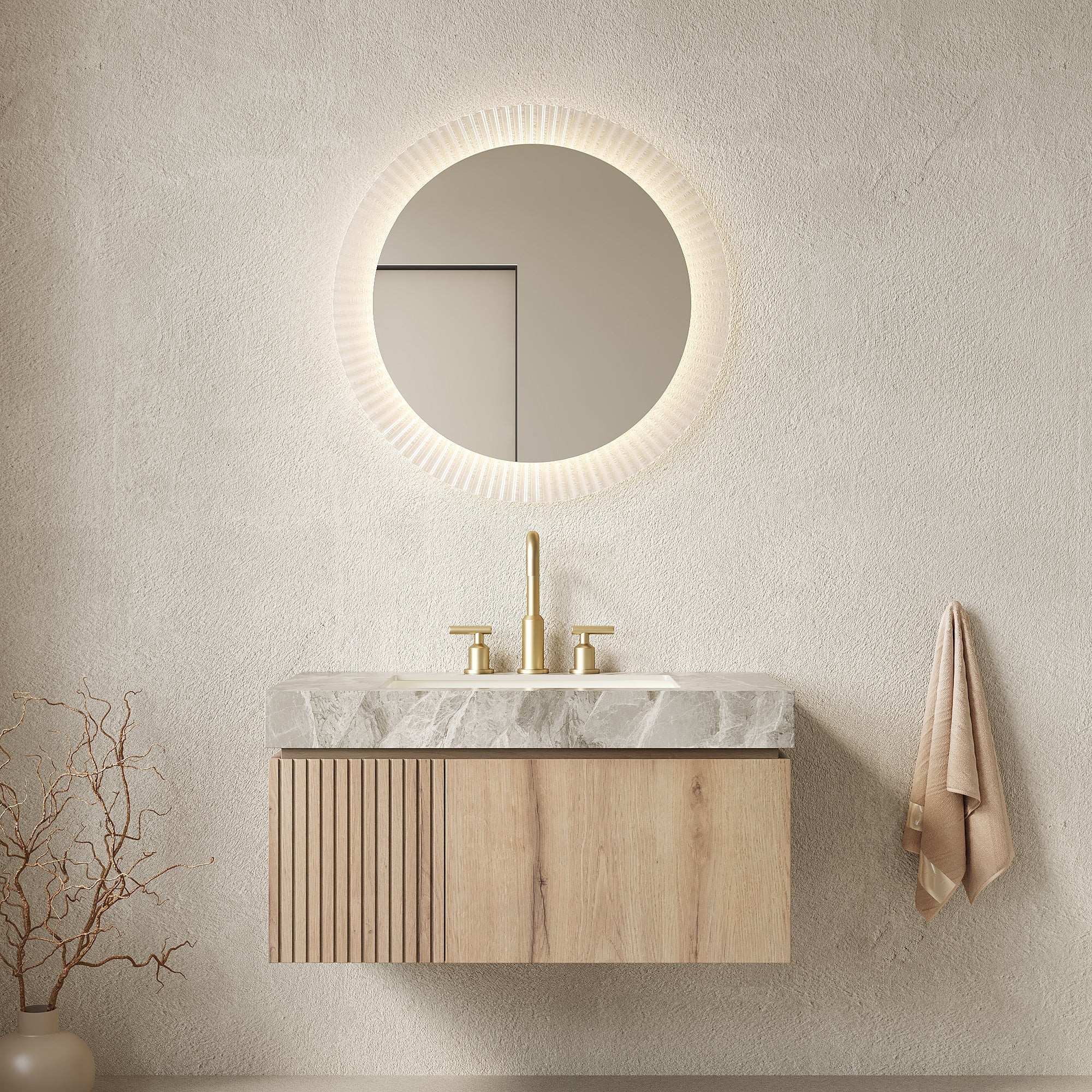 MURI 36" Bathroom Vanity & Sink, Floating Plywood Storage Cabinet with Drawer & Door