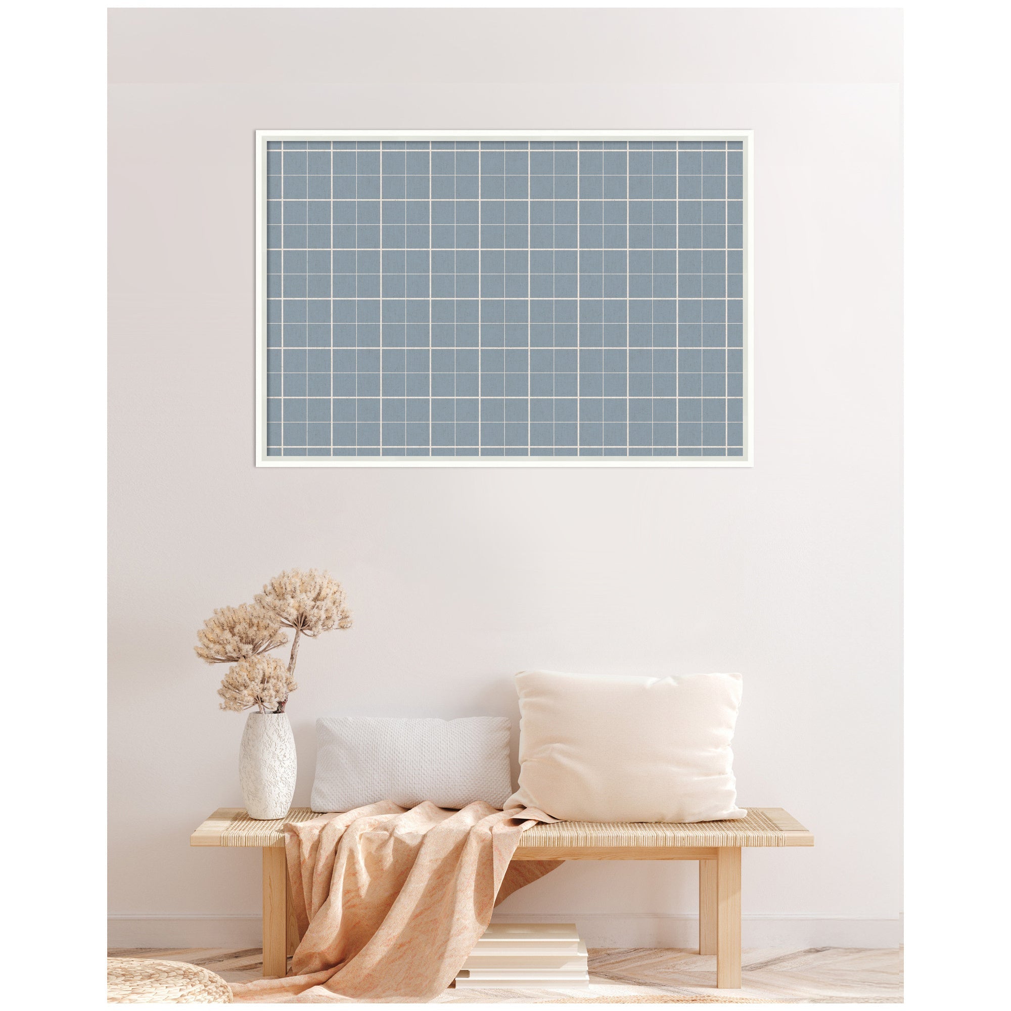 Framed Fabric Pinboard Light Blue Plaid Wall Organization