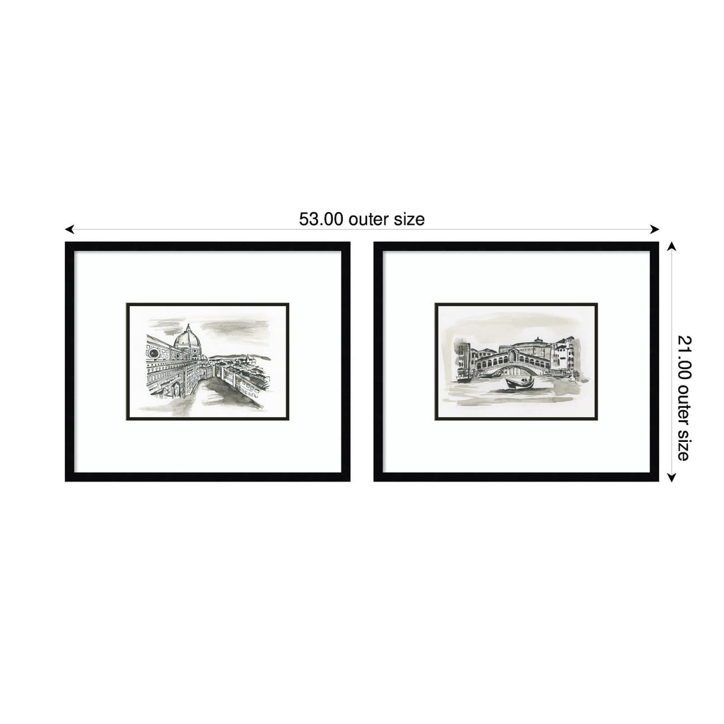 Vintage Postcard Florence & Venice 2 Piece Framed Wall Art Print Set by Teju Reval