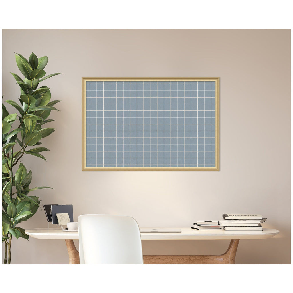 Framed Fabric Pinboard Light Blue Plaid Wall Organization