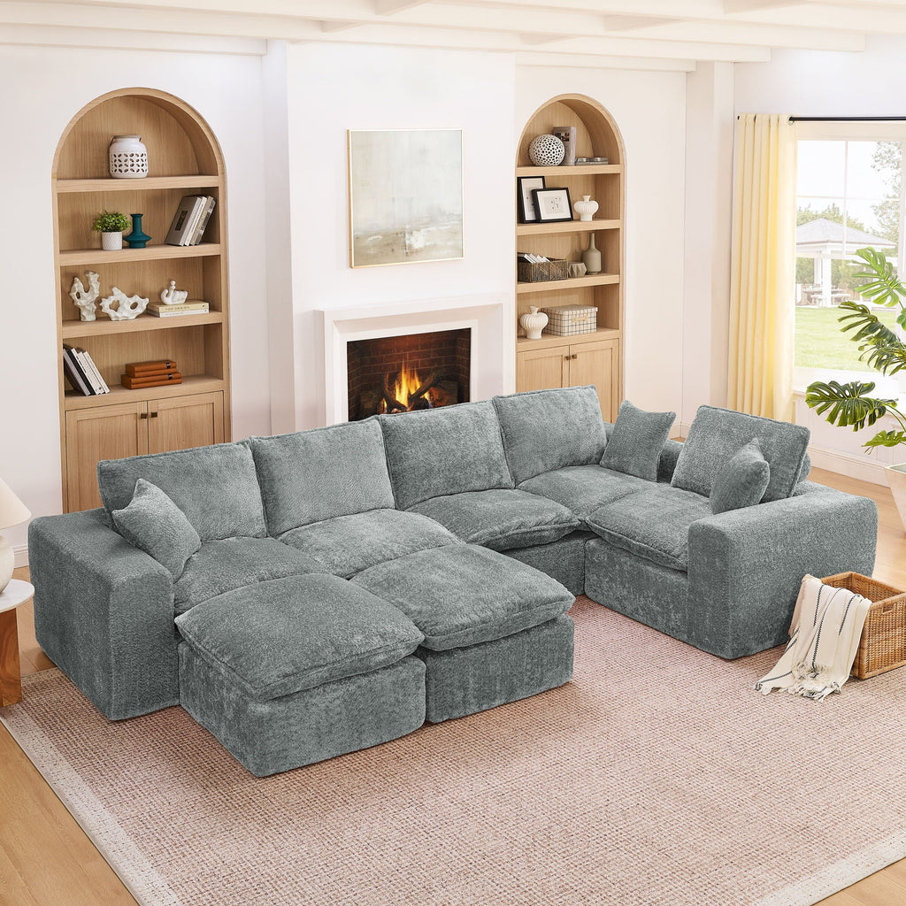 Cloud-Comfort Modular Sectional Sofa with Moveable Ottoman