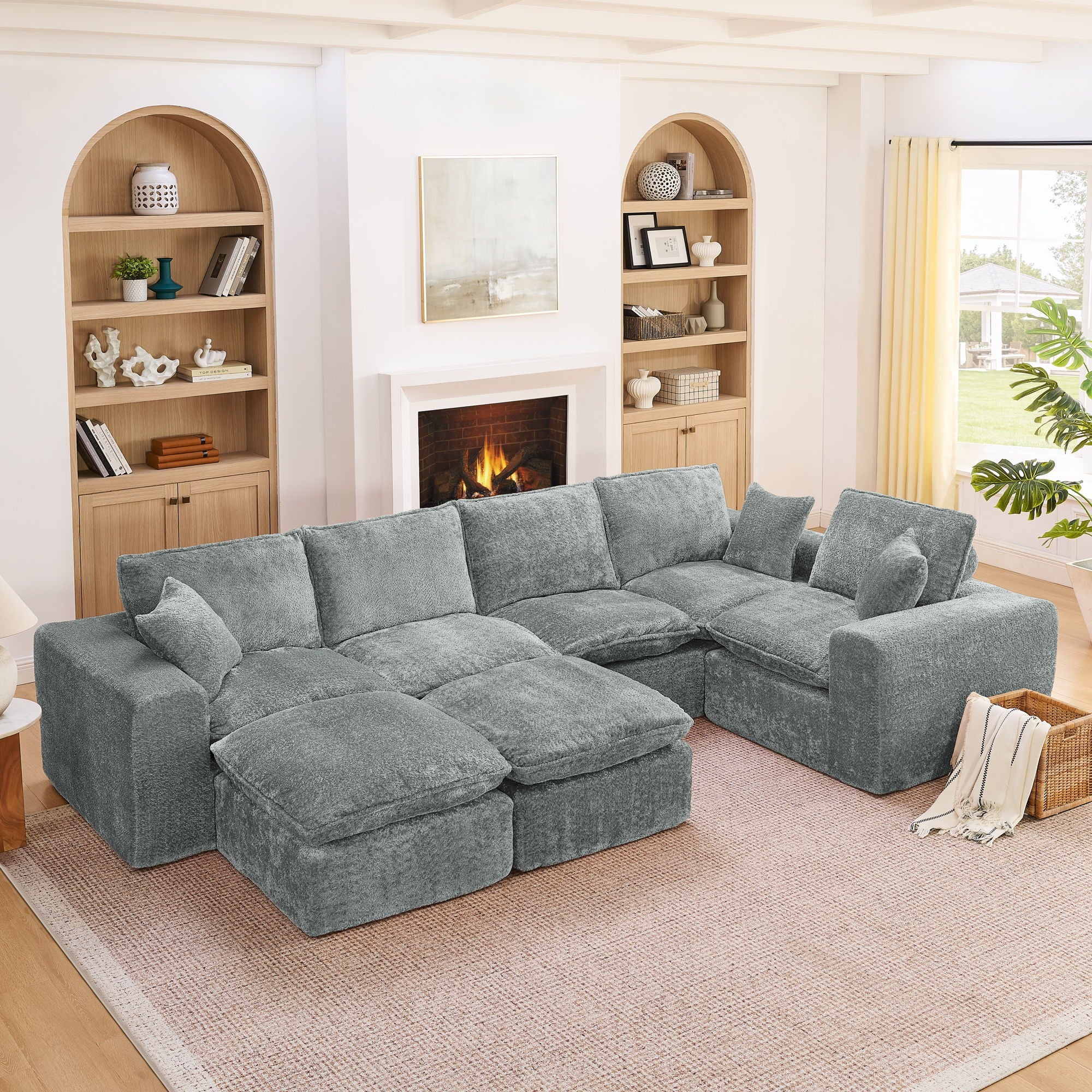 Cloud-Comfort Modular Sectional Sofa with Moveable Ottoman