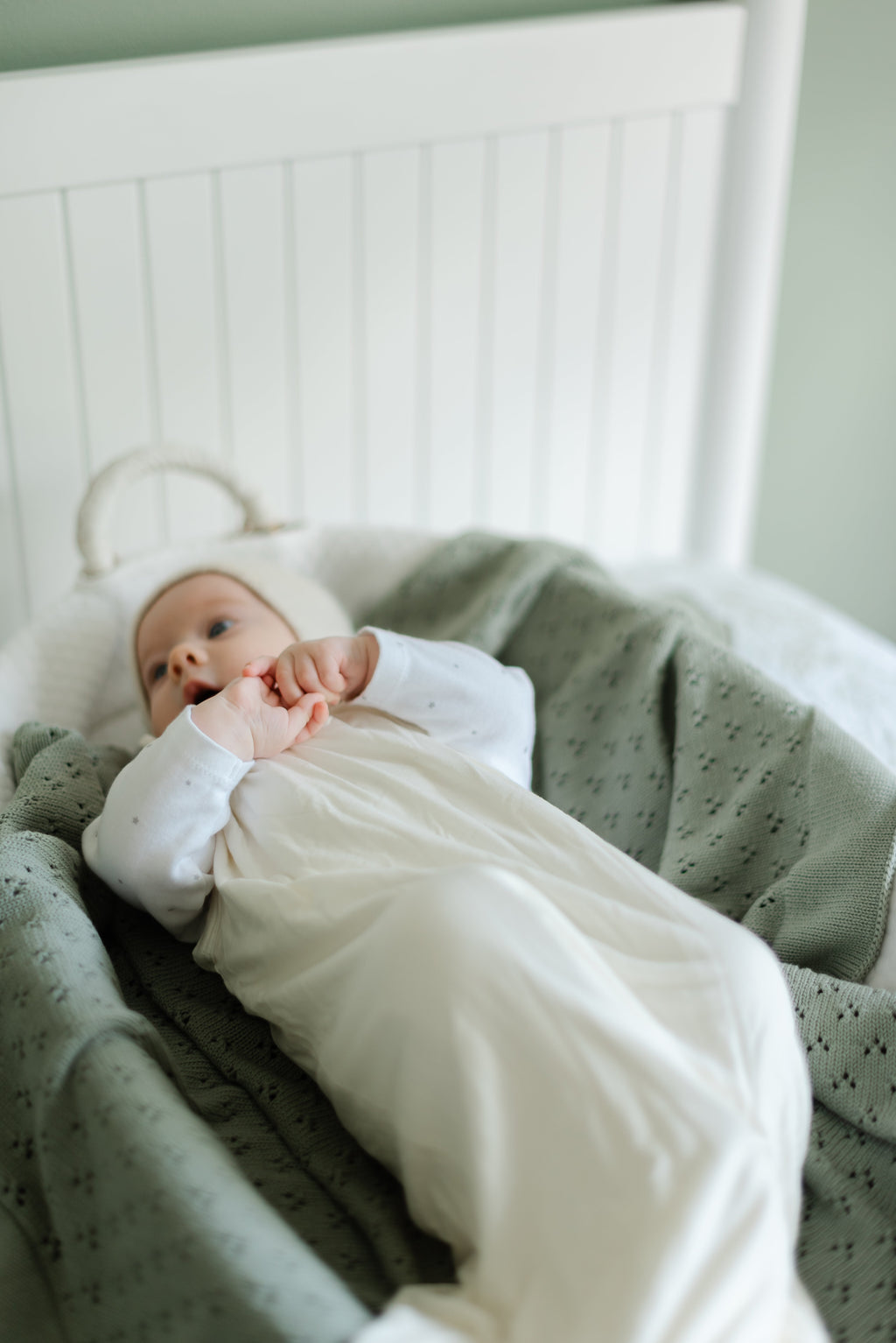Mint Pointelle Knit Blanket