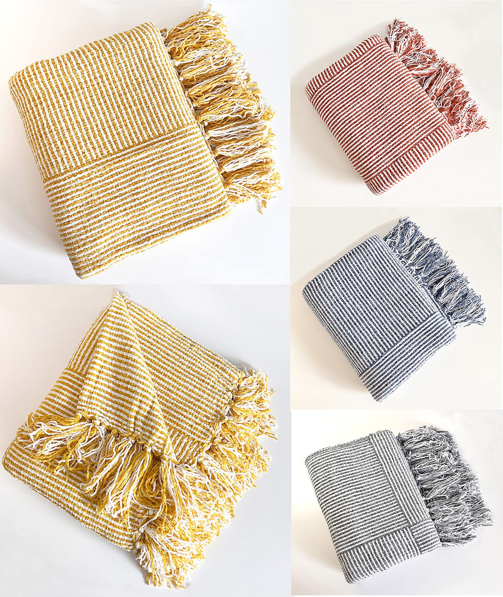 Fennco Styles Chenille Woven Striped Tassel Throw Blanket 50" W x 60" L - Grey Soft Blanket for Bed, Couch, Sofa, Home, Office and Holidays Décor