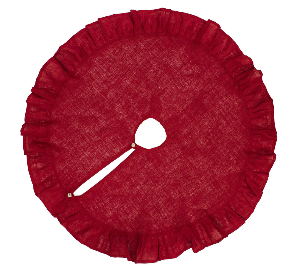 Amy's HomeGoods Holiday Décor Ruffle Trim Jute Burlap Xmas Tree Skirt (Red, 53" Round Tree Skirt)