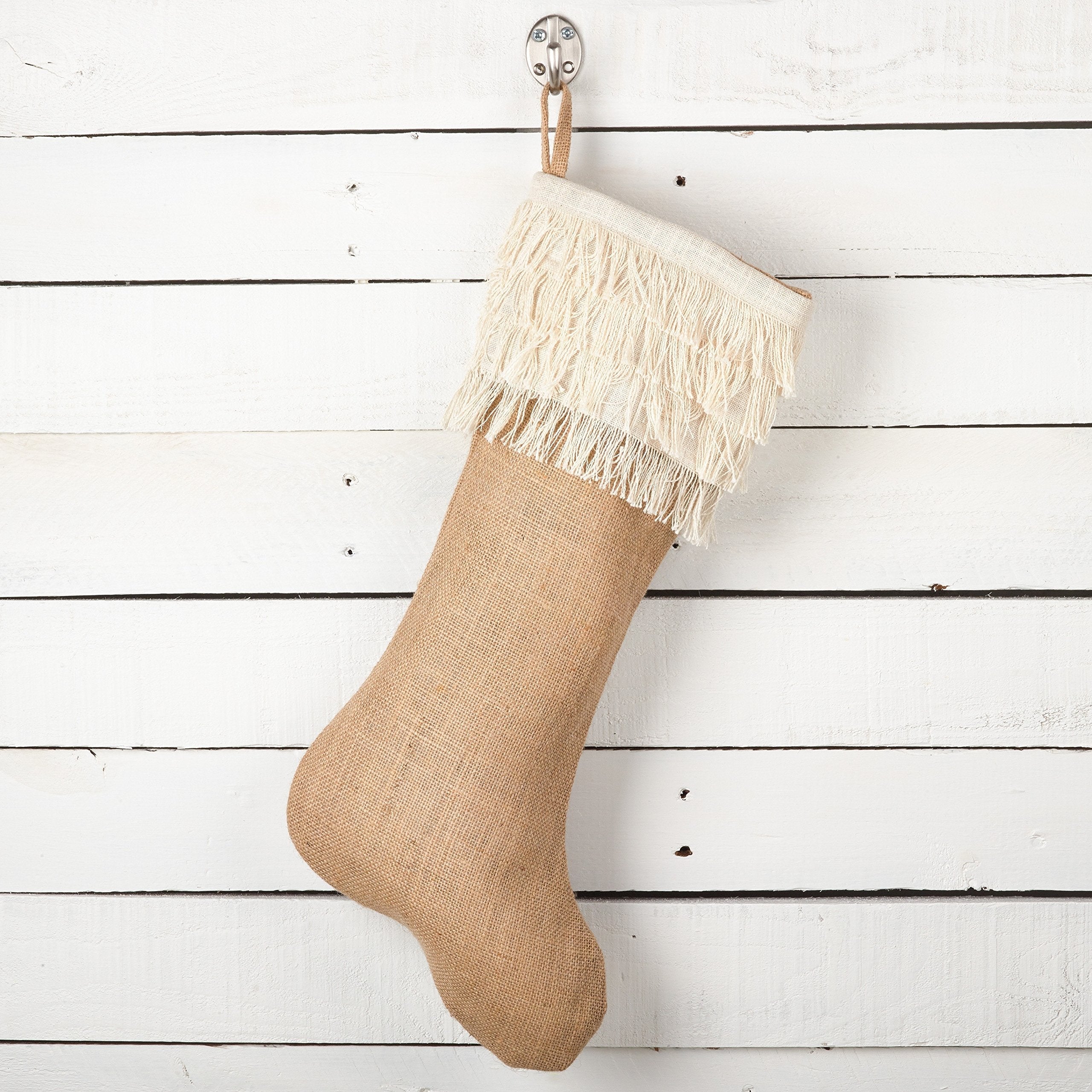 Fennco Styles Fringe Button Design Decorative Jute Christmas Stocking -13"x19"