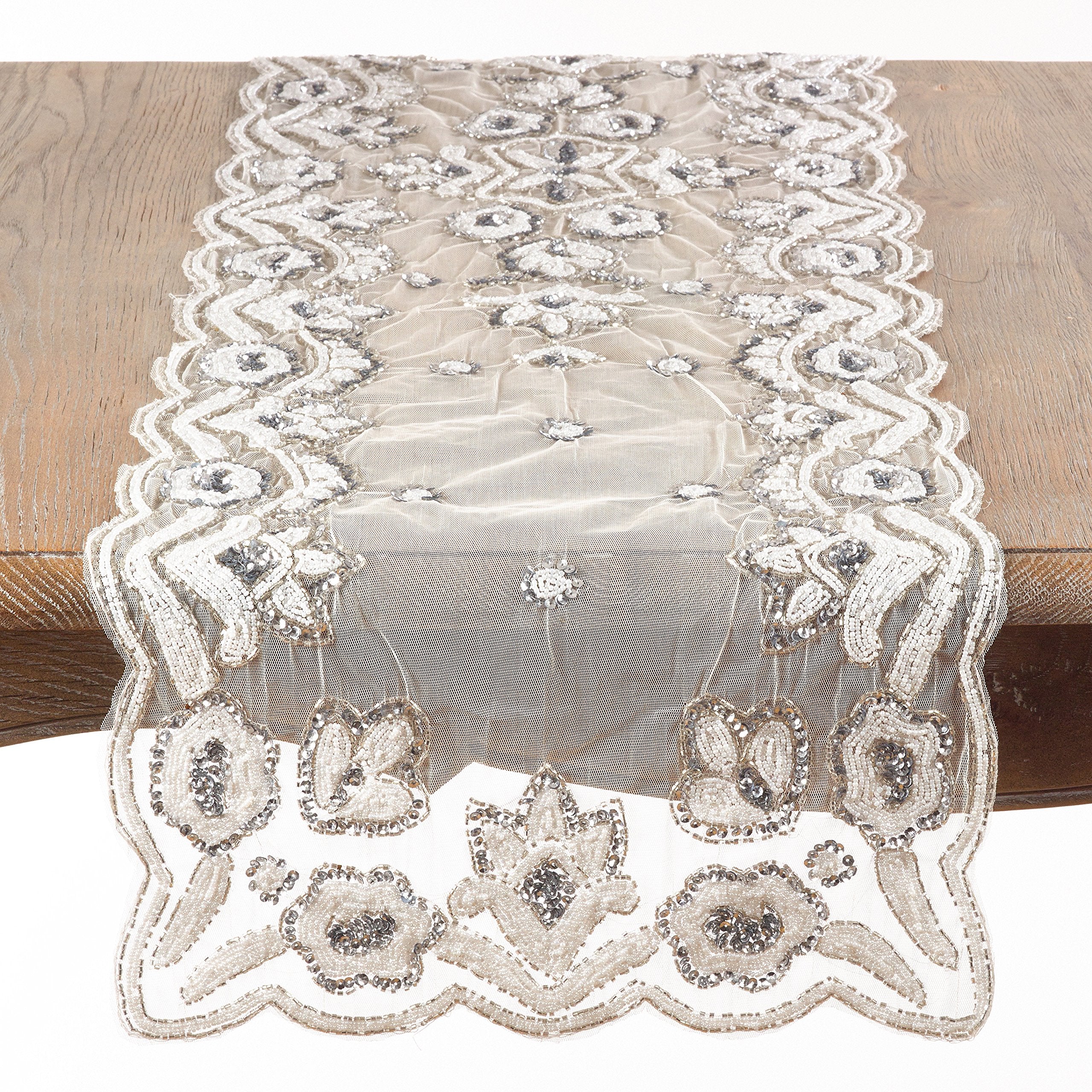 Fennco Styles Hand-Beaded Floral Table Runner - 16"x72" - 2 Colors