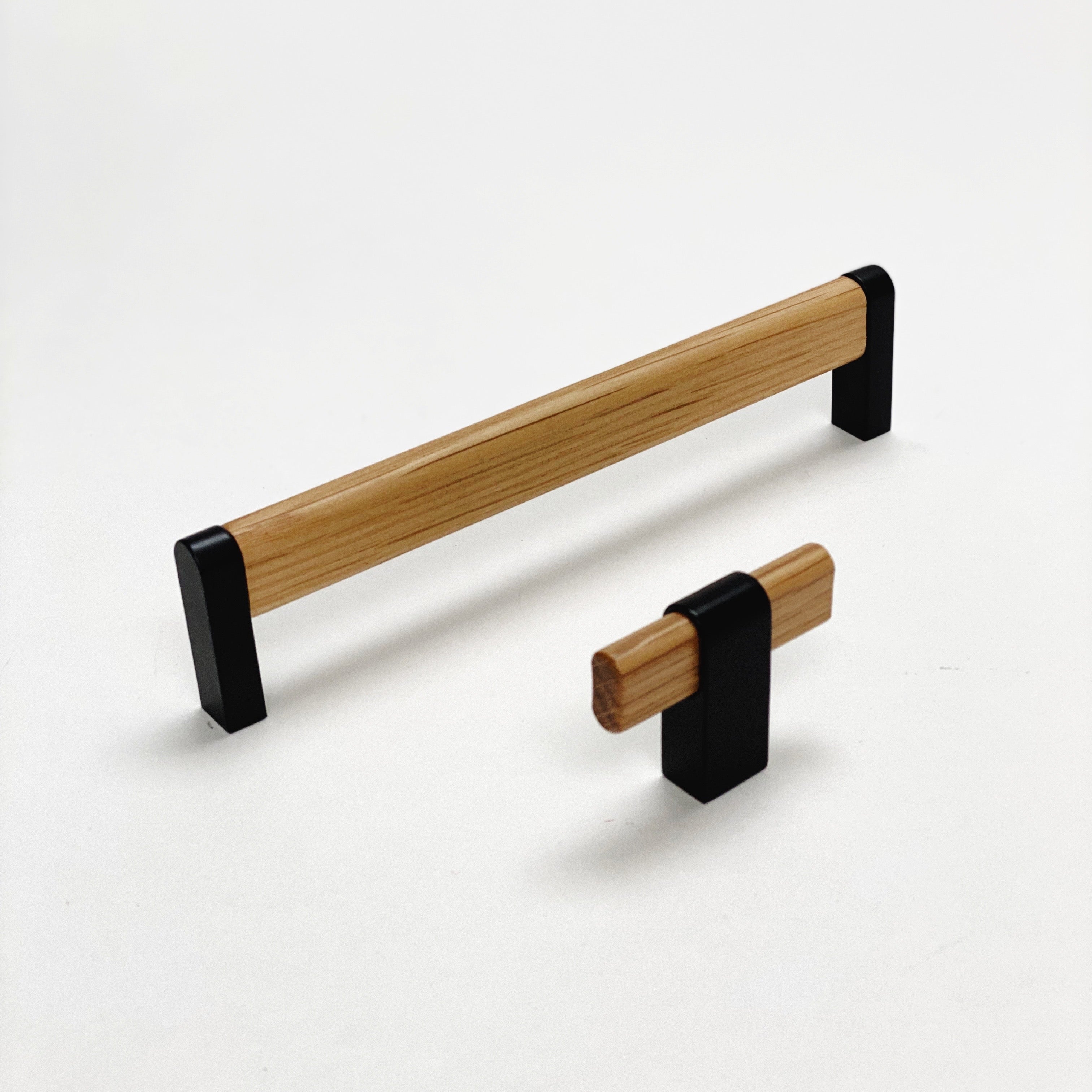 Black and Oak Wood "Crossing" Cabinet Knob and Drawer Handles