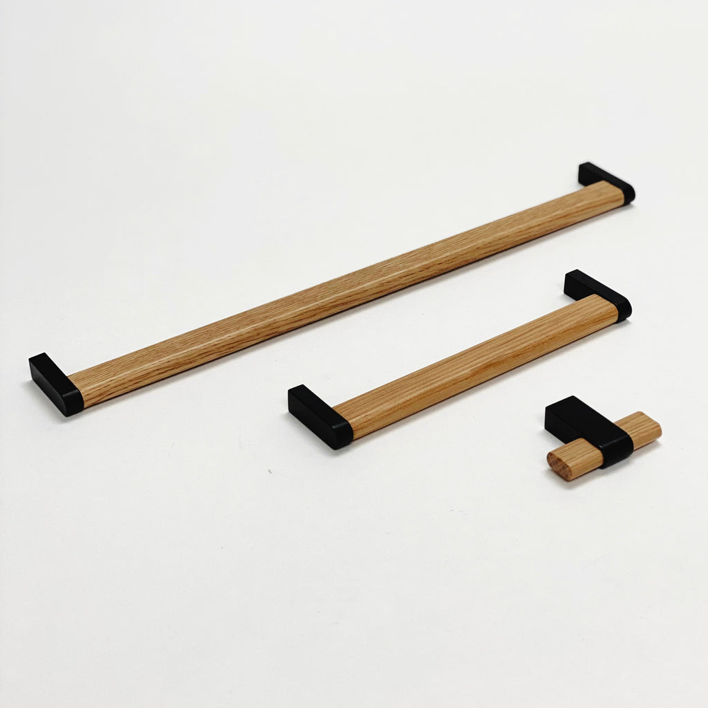 Black and Oak Wood "Crossing" Cabinet Knob and Drawer Handles