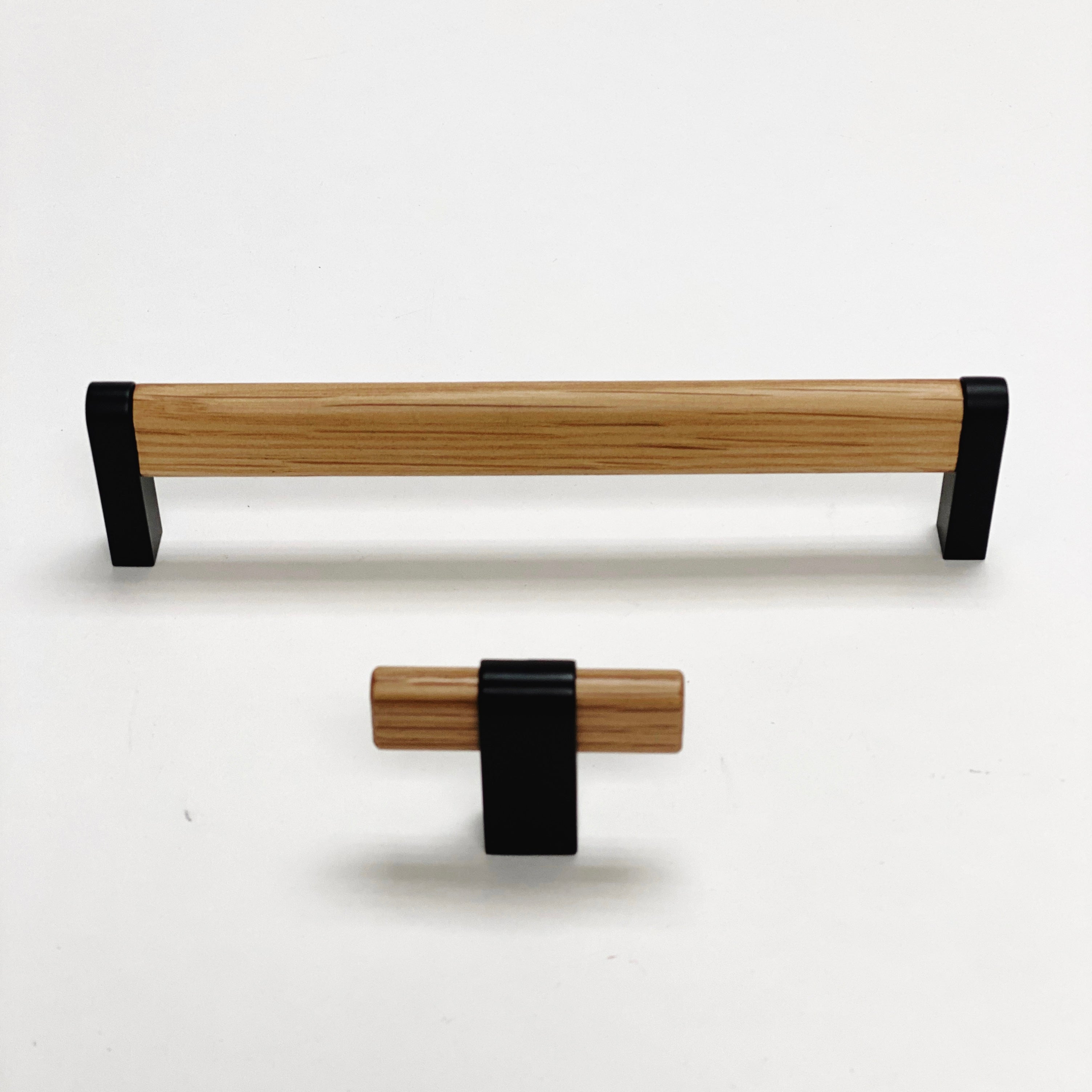 Black and Oak Wood "Crossing" Cabinet Knob and Drawer Handles