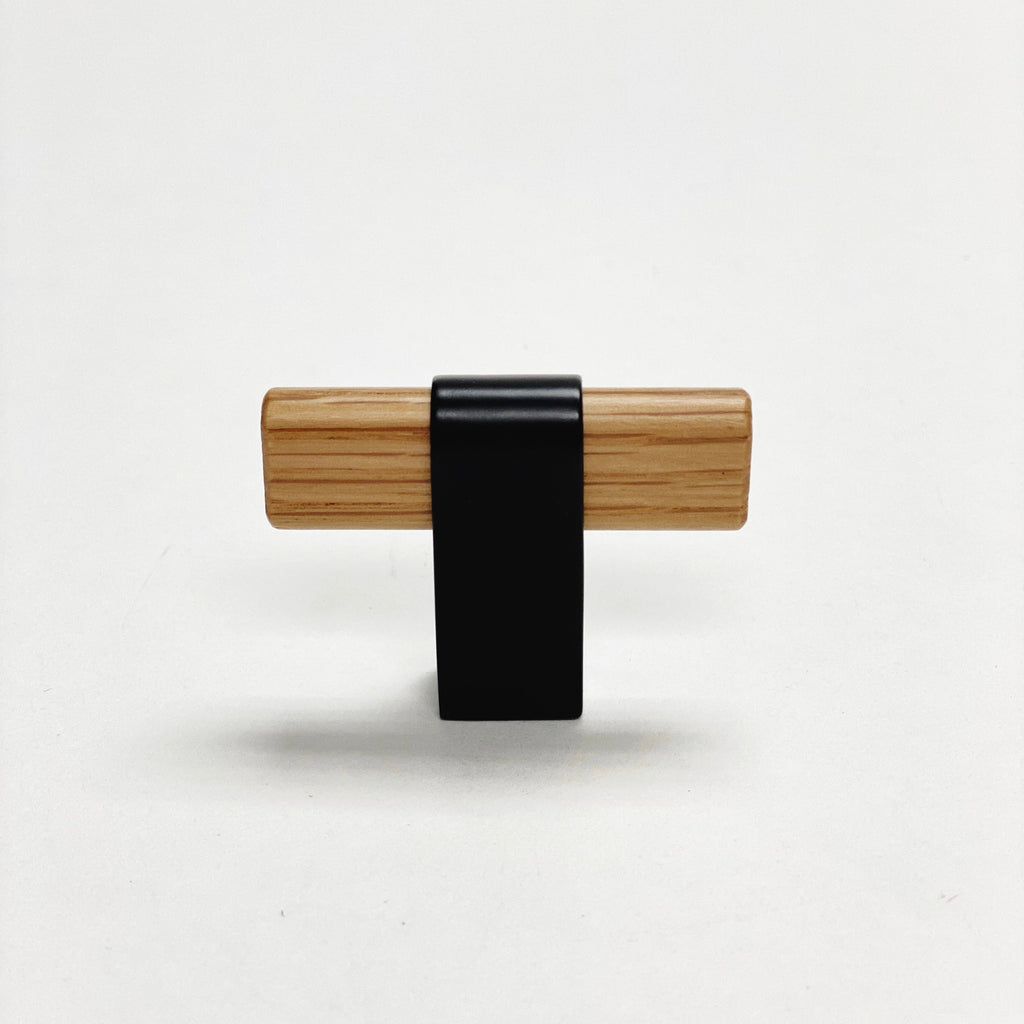 Black and Oak Wood "Crossing" Cabinet Knob and Drawer Handles