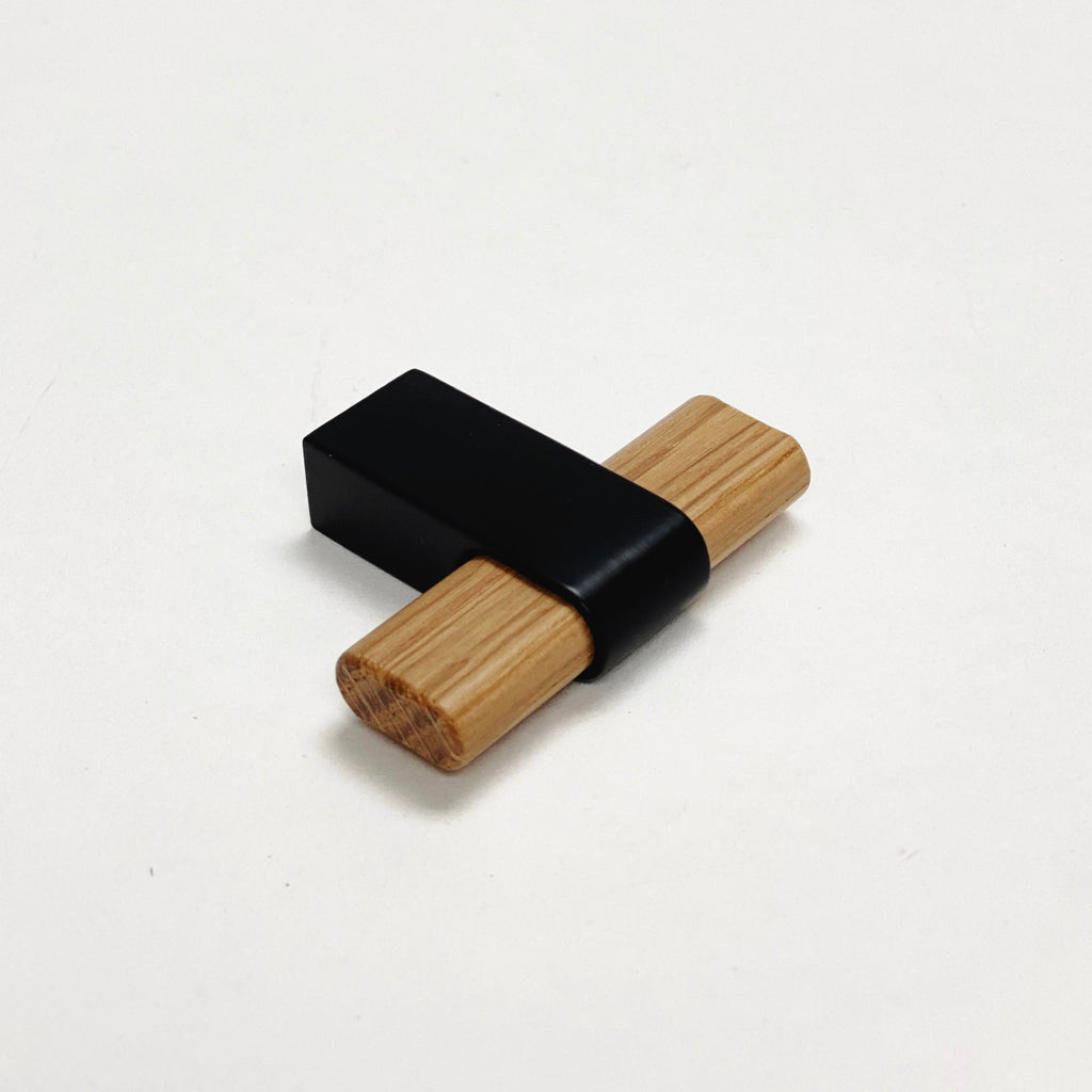 Black and Oak Wood "Crossing" Cabinet Knob and Drawer Handles