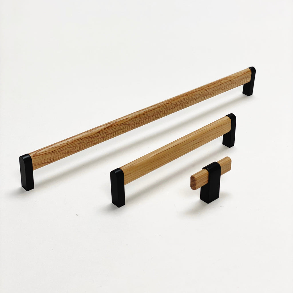 Black and Oak Wood "Crossing" Cabinet Knob and Drawer Handles