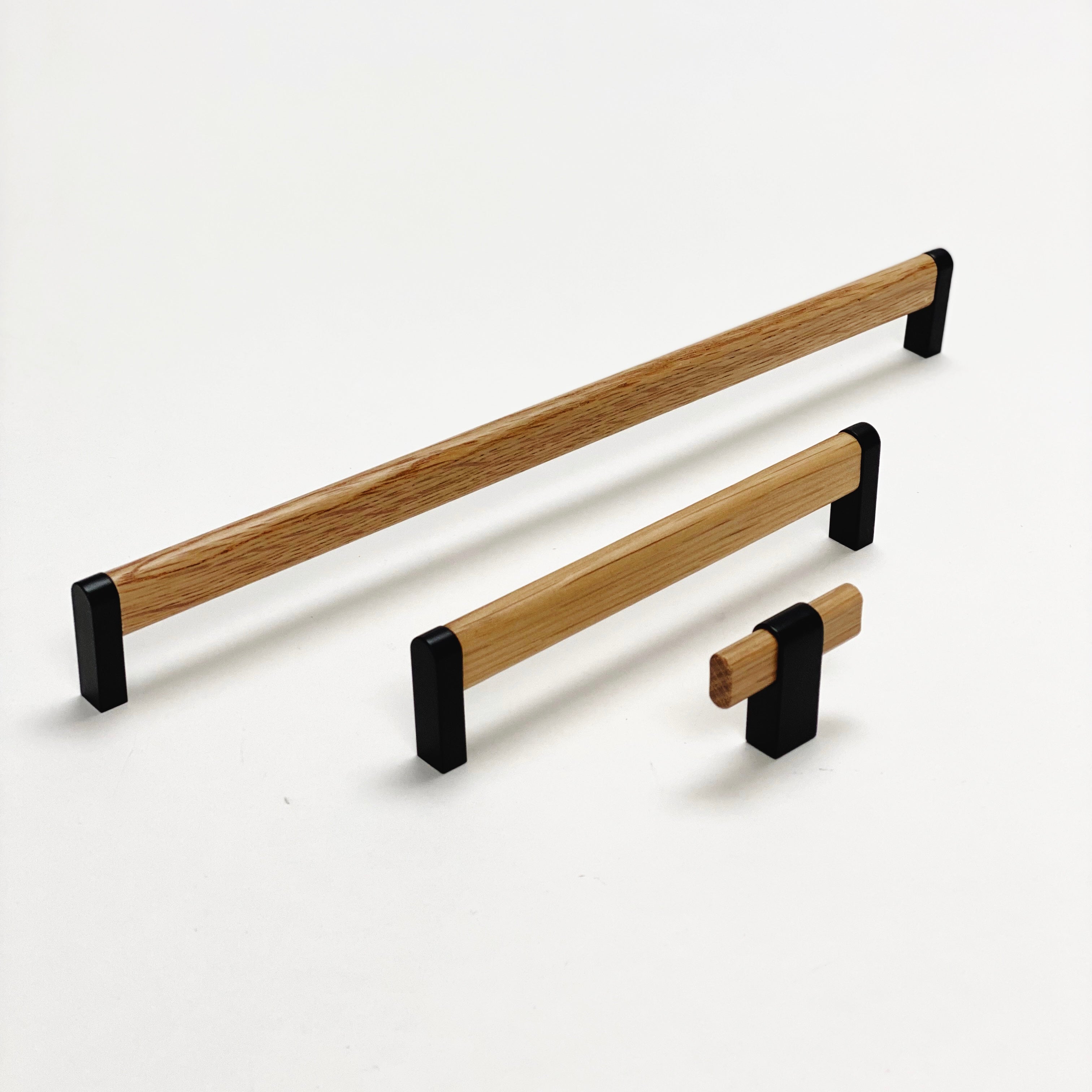 Black and Oak Wood "Crossing" Cabinet Knob and Drawer Handles