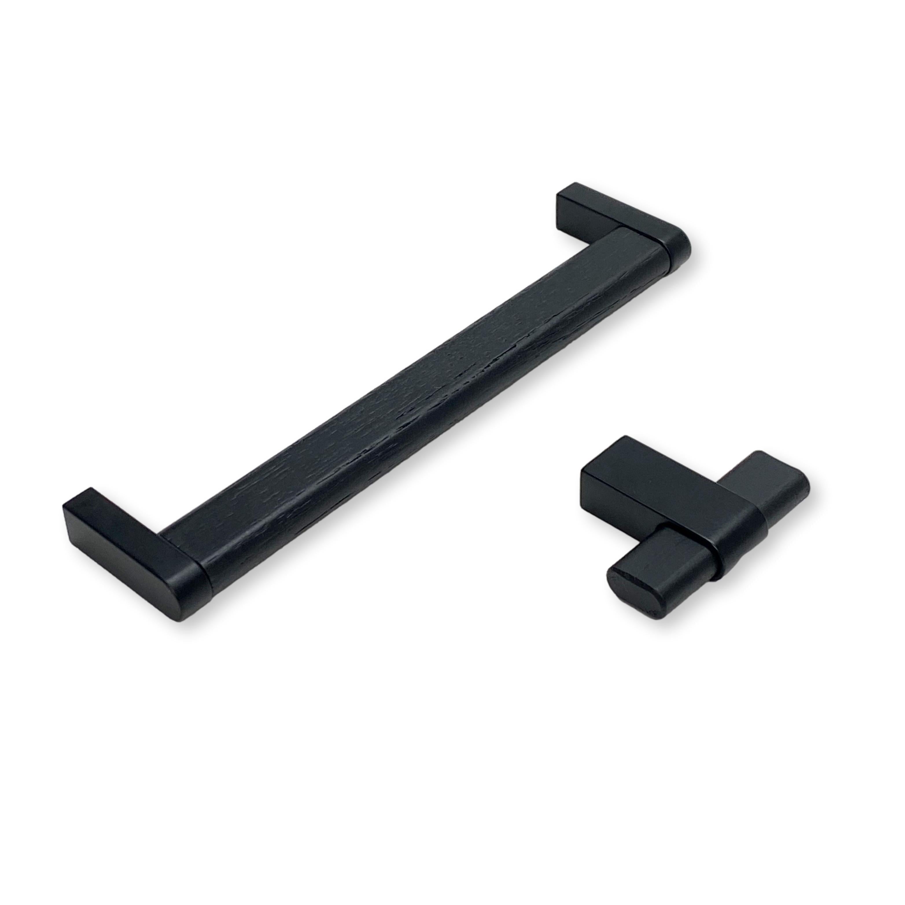 Black Wood and Metal "Crossing" Cabinet Knob and Drawer Handles