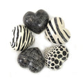 Black + White Graphic Stone Hearts - set of 5