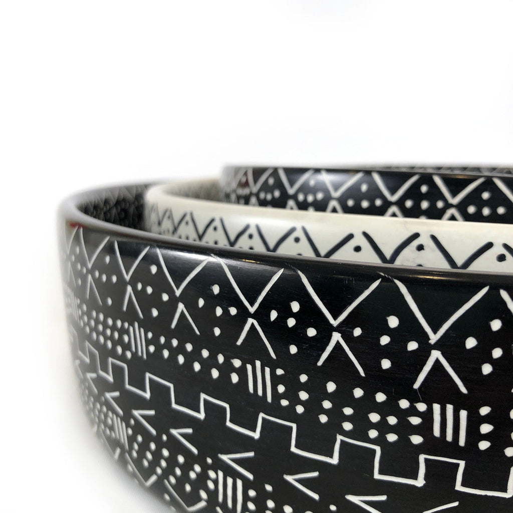 Mud Cloth Black Bowl - 12"