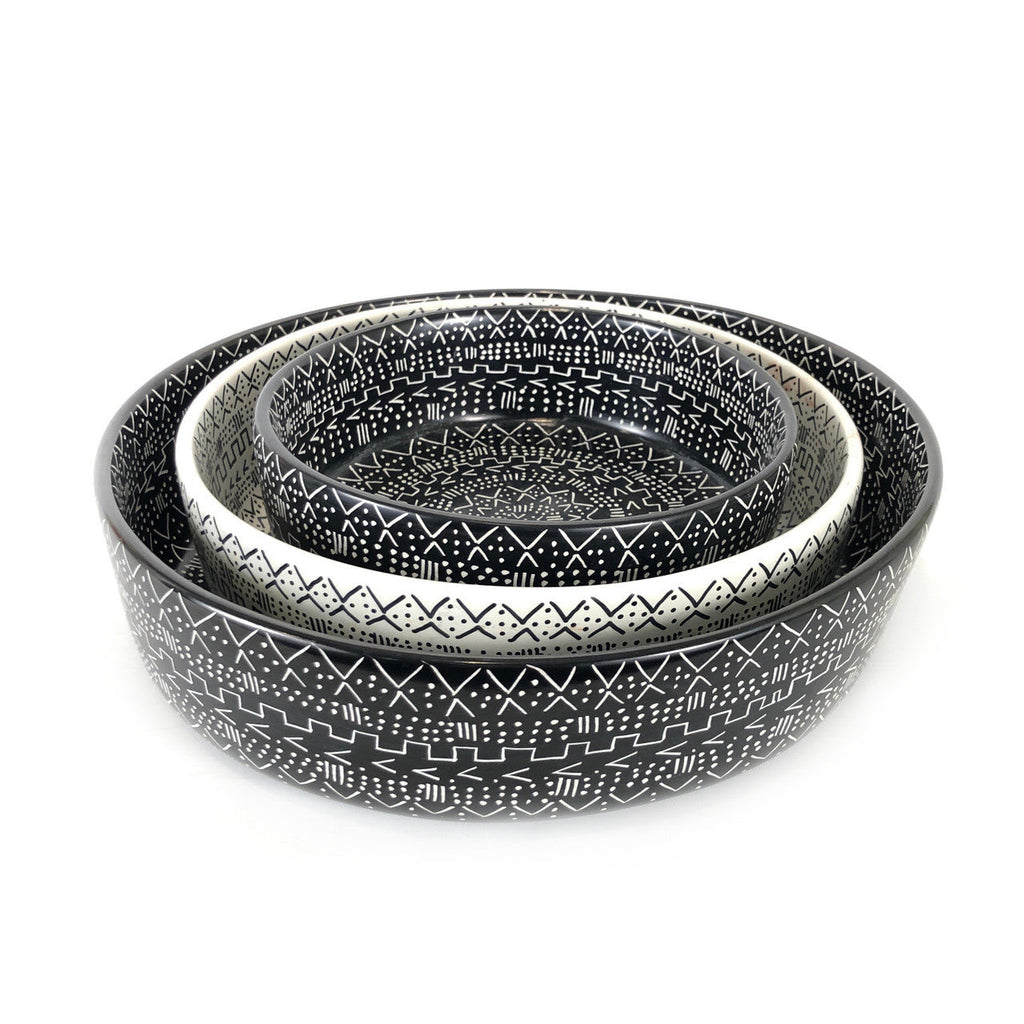Mud Cloth Black Bowl - 12"