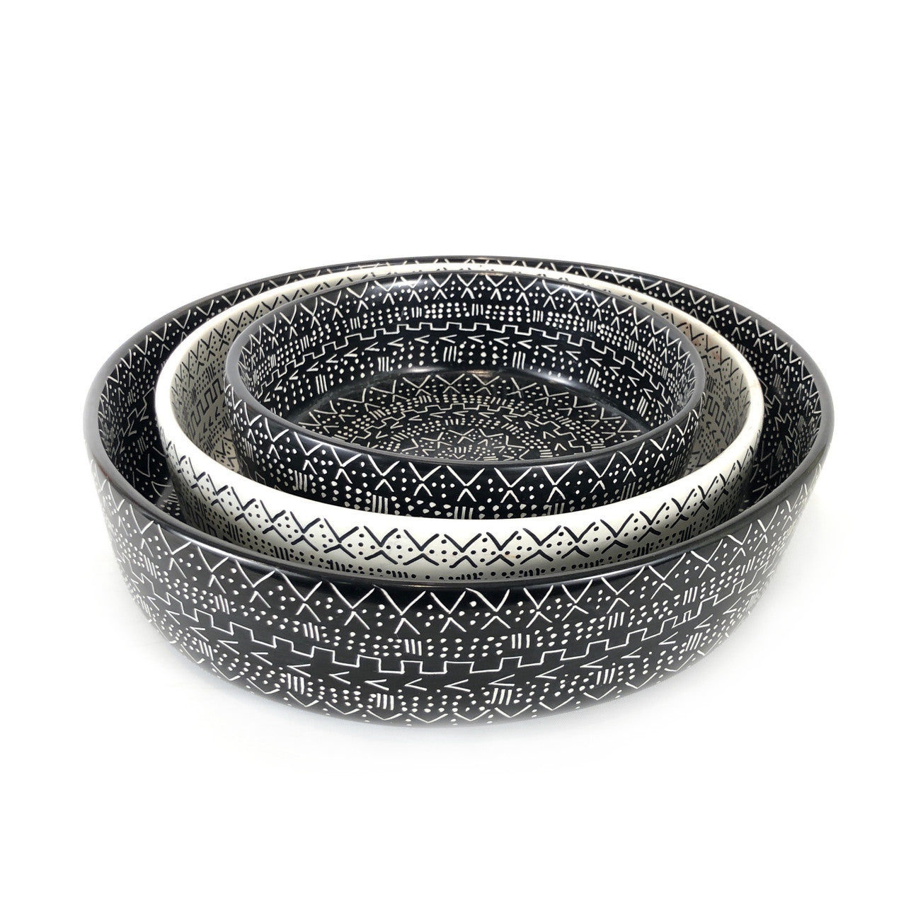 Mud Cloth Black Bowl - 12"