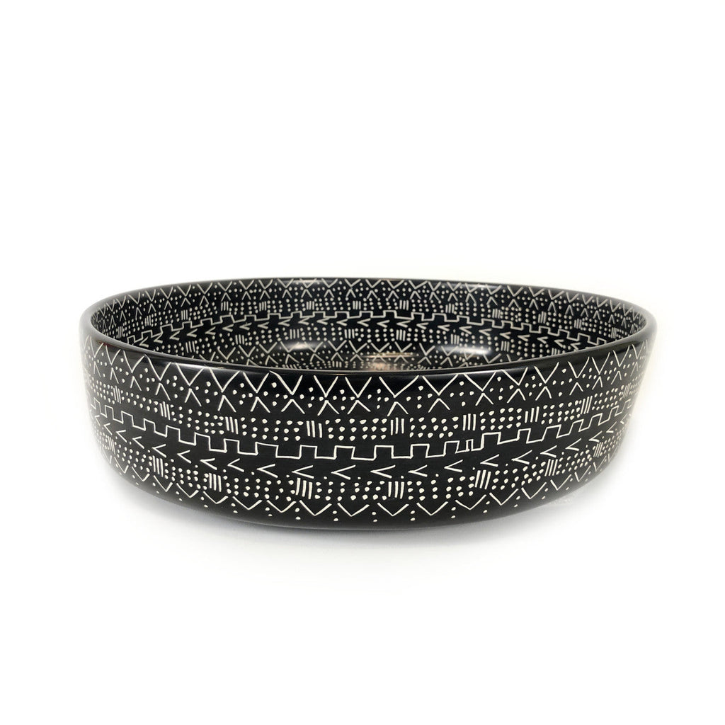 Mud Cloth Black Bowl - 12"