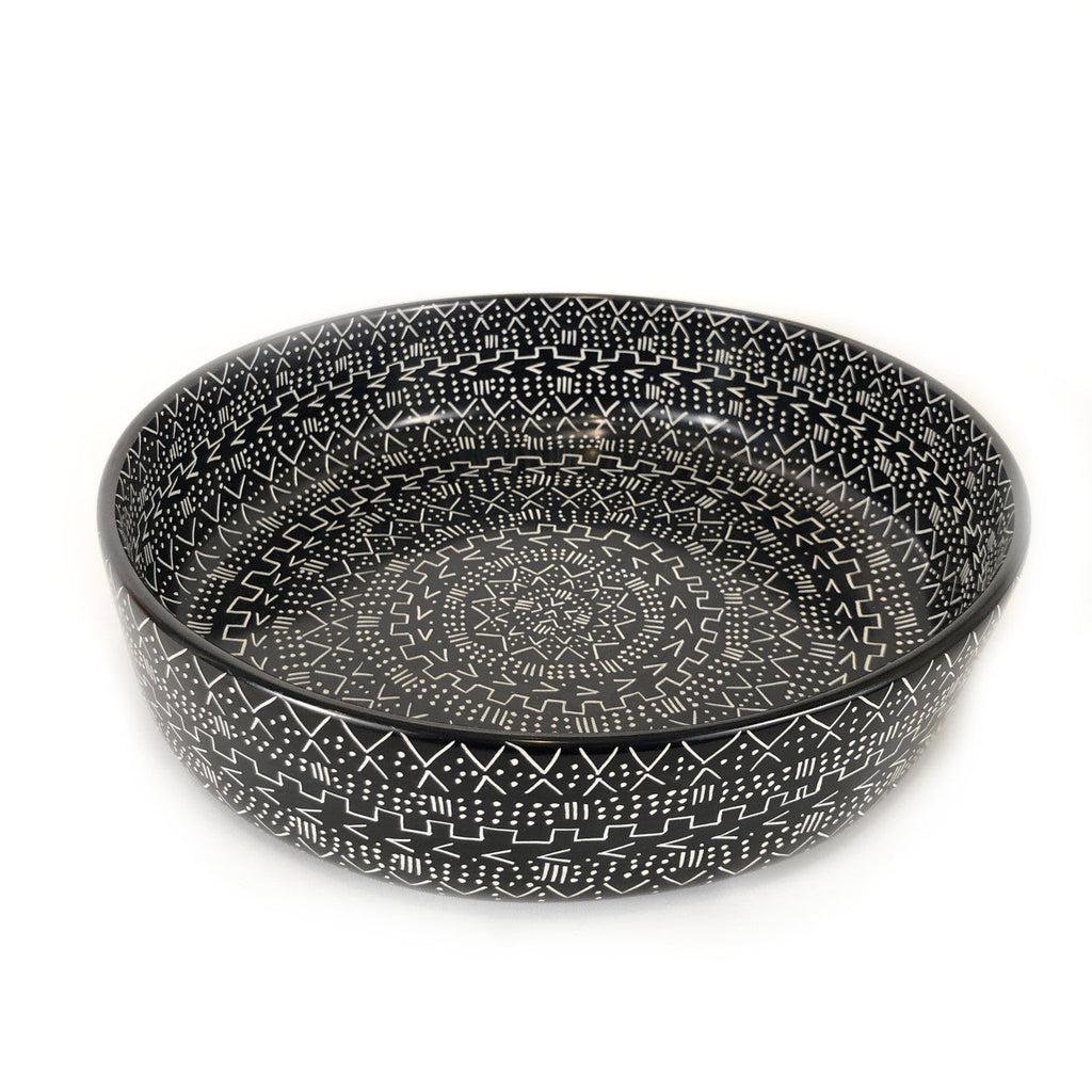 Mud Cloth Black Bowl - 12"