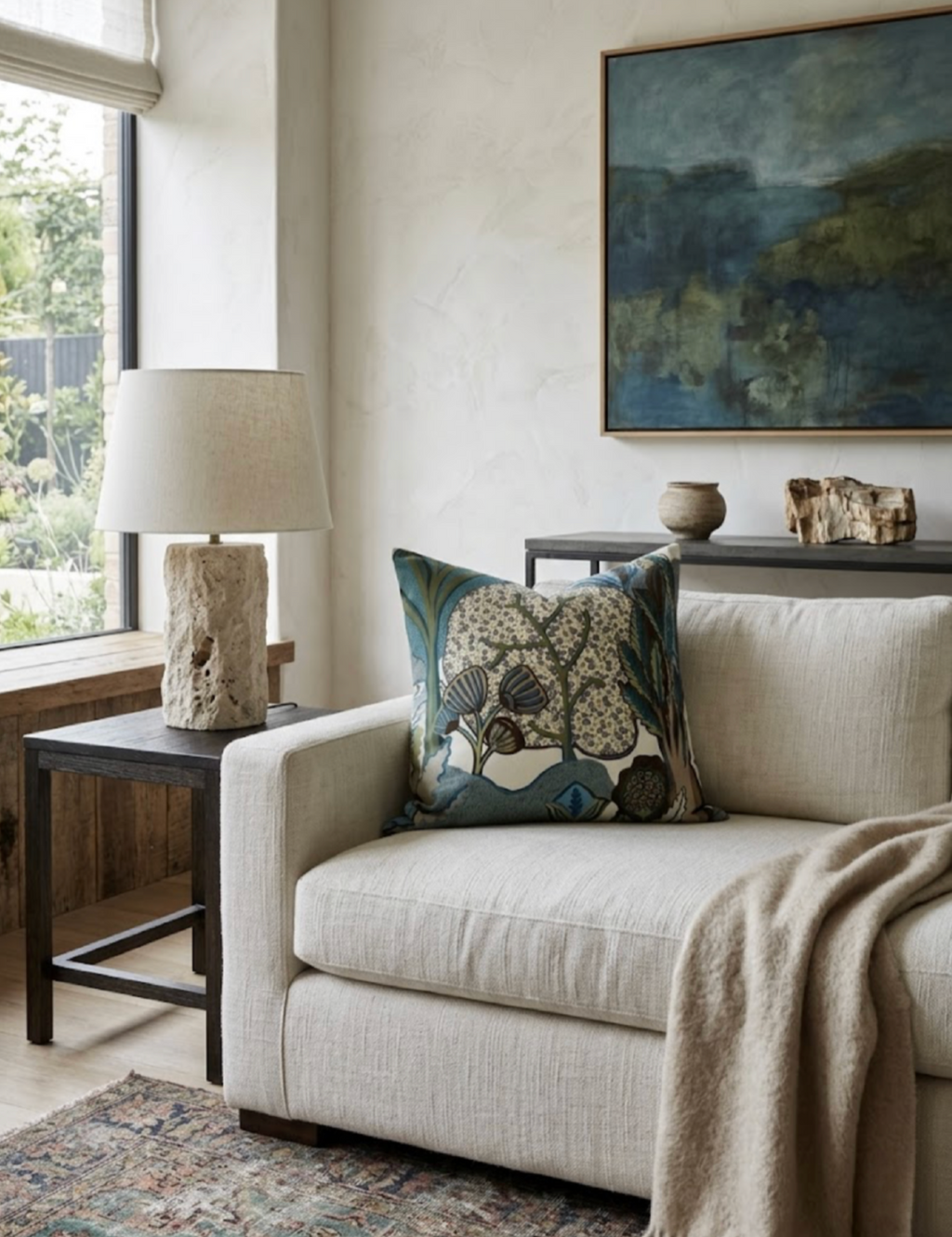 Albero Pillow Cover in Sage and Beige, Thibaut Pillows