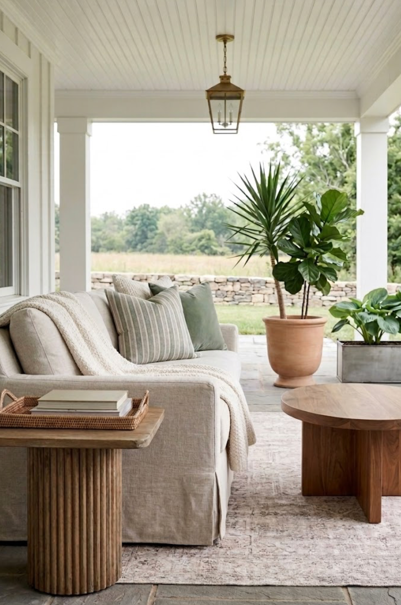Amida Pillow Cover in Green on Natural, Peter Dunham Textiles