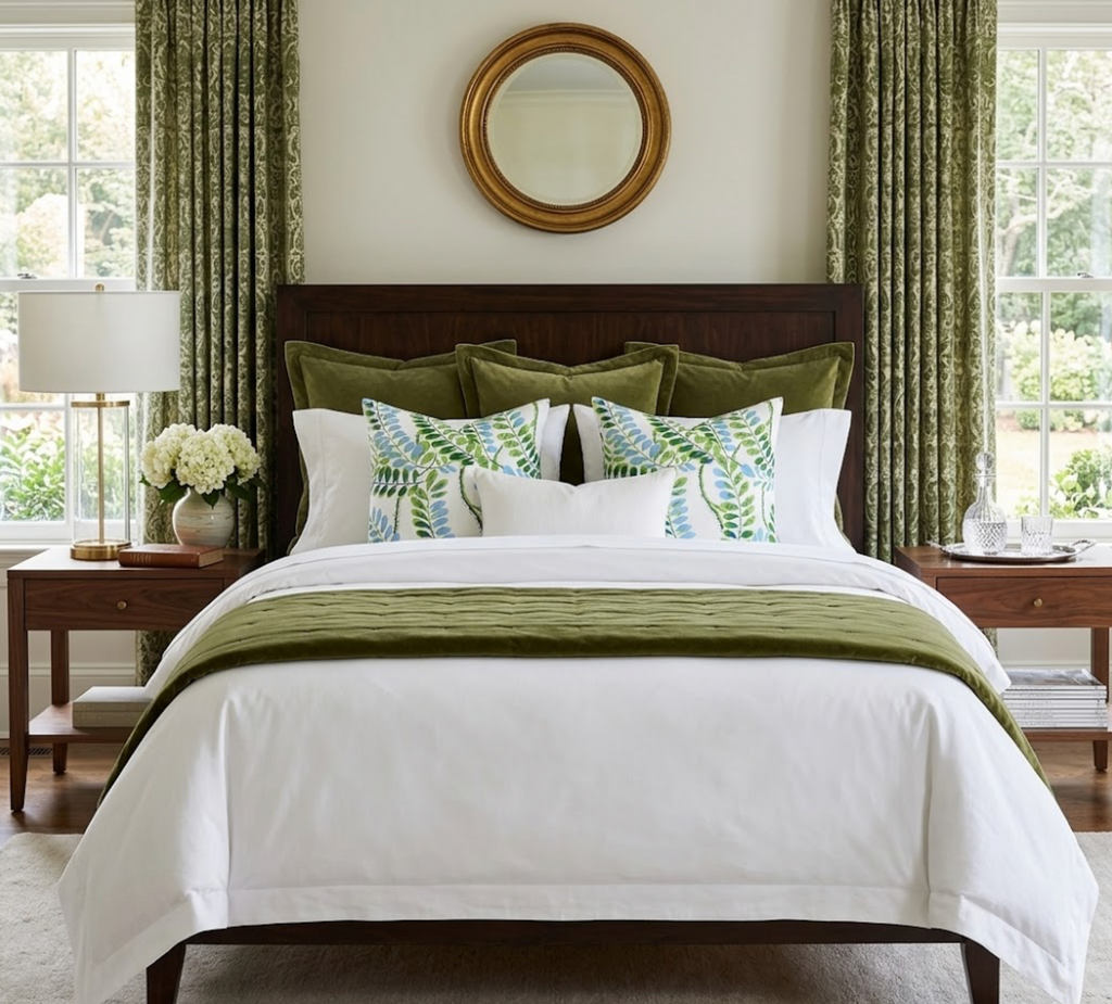 Augusta Pillow Cover in Blue Green, Thibaut Pillows