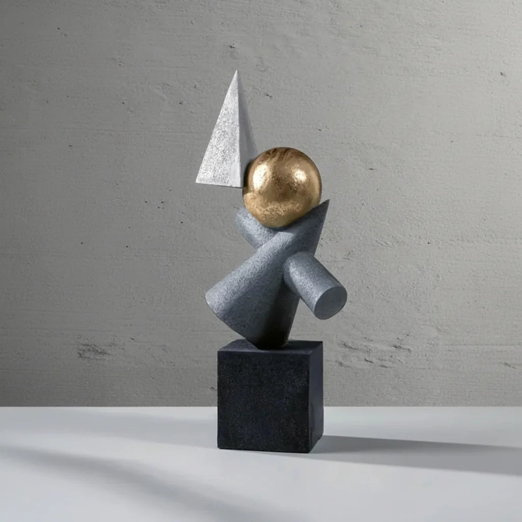 Abstract Geometric Sculpture Gold Leaf Accents for Your Living Room