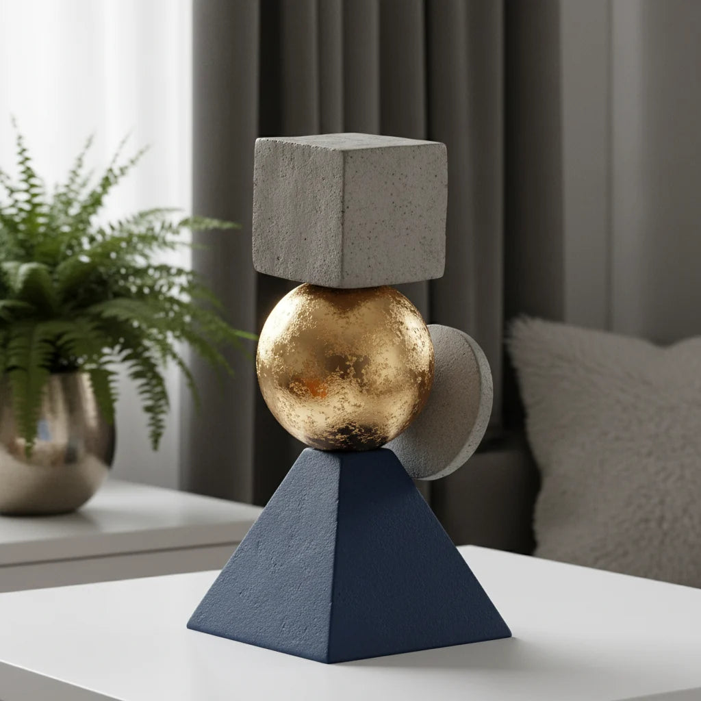 Abstract Geometric Sculpture Gold Leaf Accents for Your Living Room