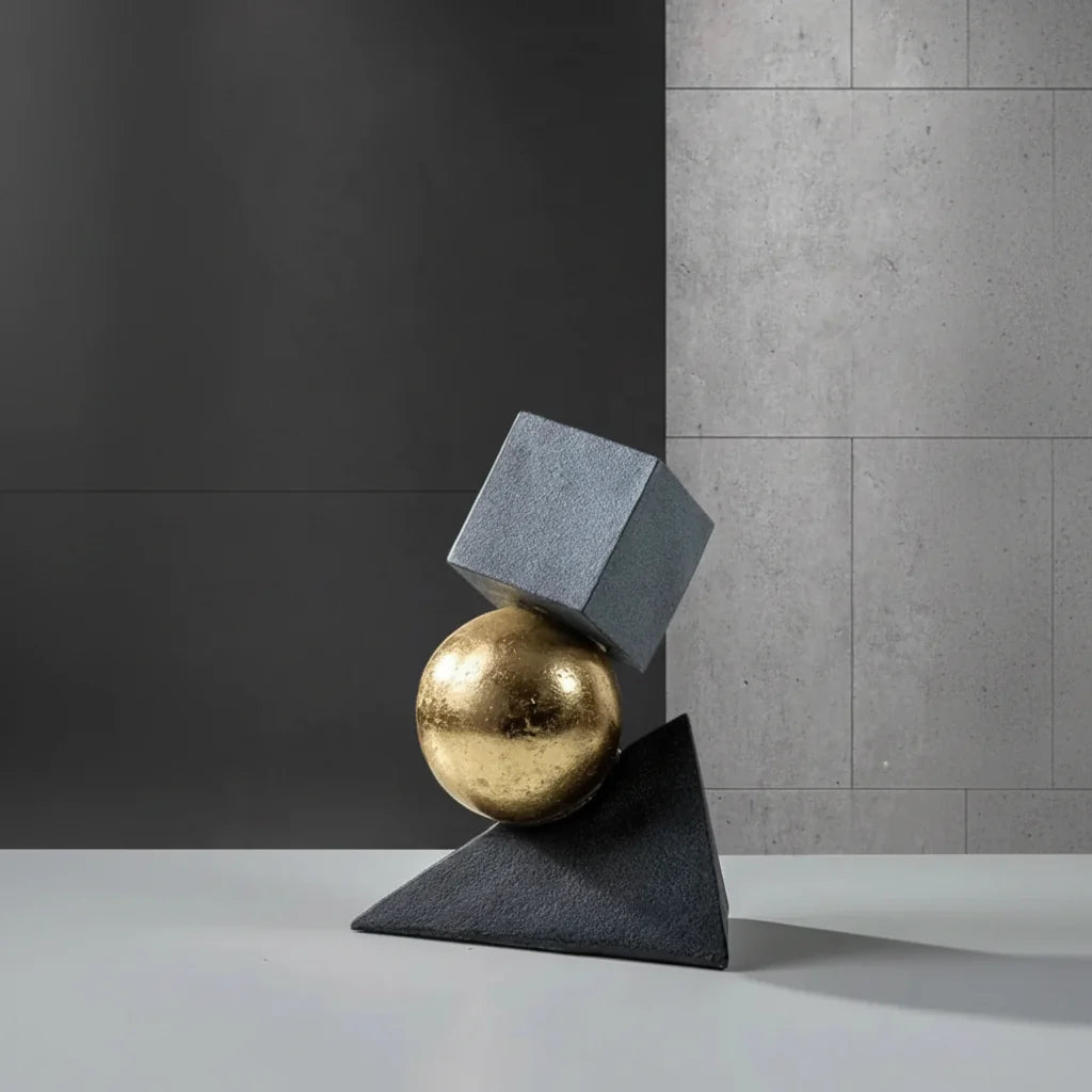 Abstract Geometric Sculpture Gold Leaf Accents for Your Living Room