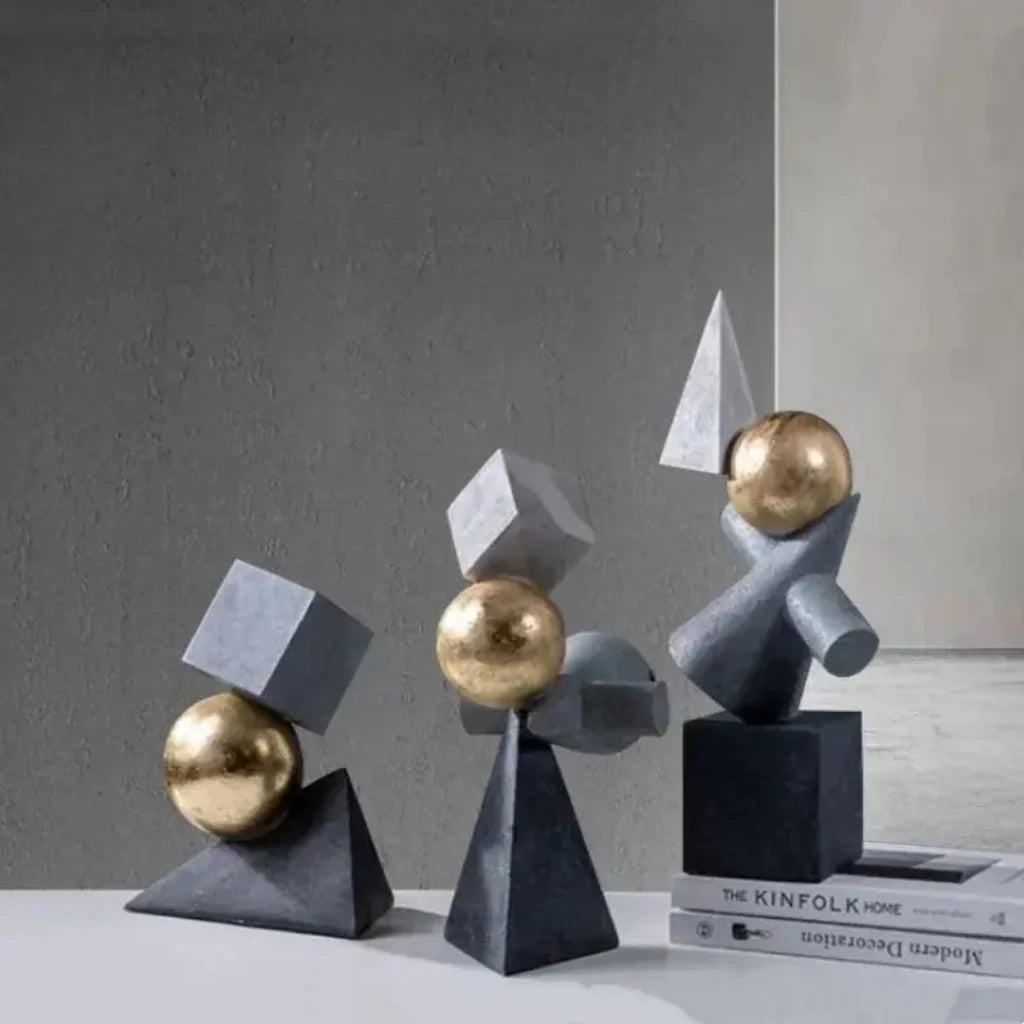 Abstract Geometric Sculpture Gold Leaf Accents for Your Living Room